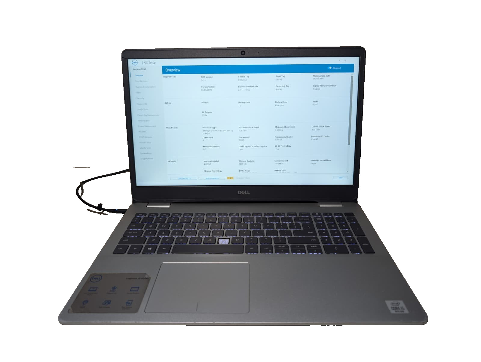 Dell Inspiron 5593 | i5 10th Gen NO RAM NO SSD | FHD Backlit FPS | Boot To Bios