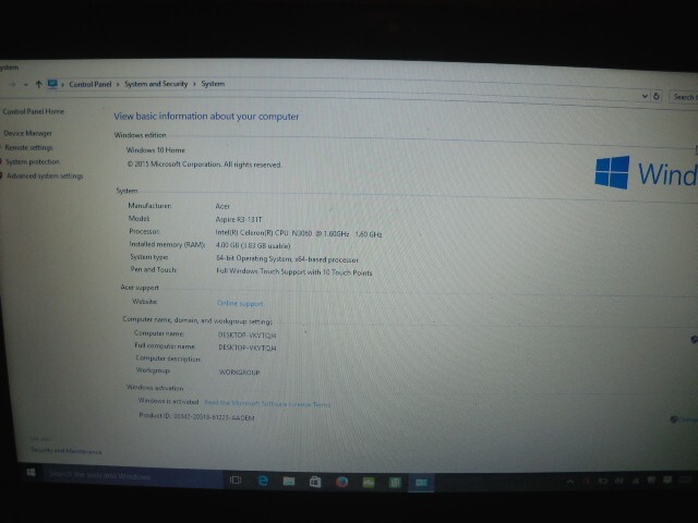 Convertible 11.6″ Acer R3-131T-C3PV Touch Screen Laptop. Model :N15W5