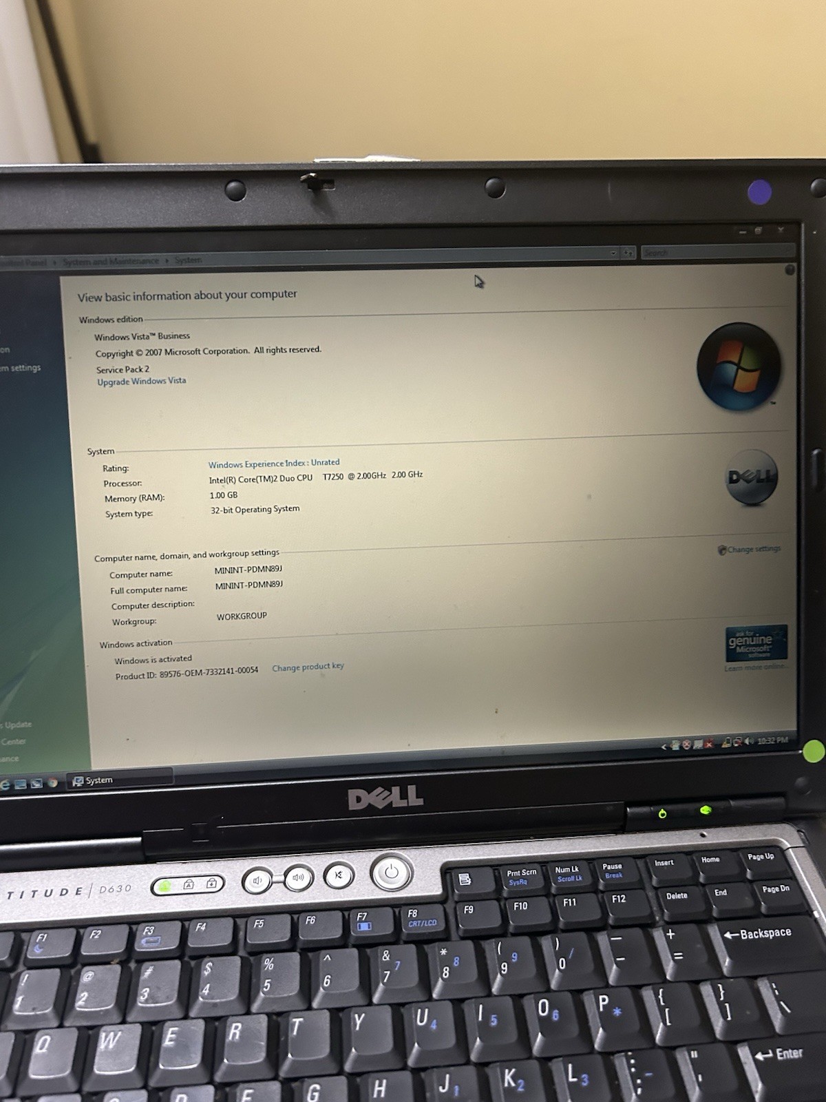 Dell Latitude D630 1GB RAM Laptop Windows Vista Business DVD/CD 14″ With Charger