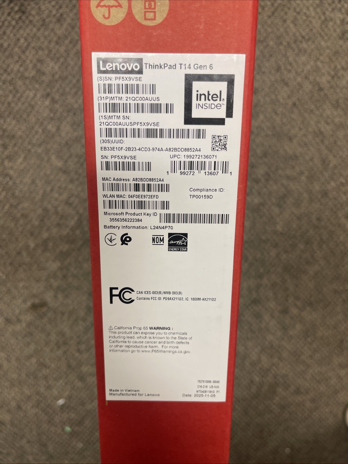 Lenovo ThinkPad T14 Gen 6 Touch Ultra 7 265U 32GB 512GB 21QC00AUUS 2029 WARRANTY