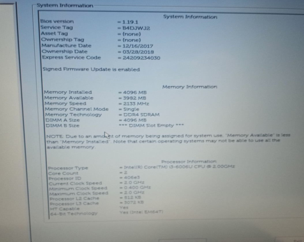 Dell Latitude 3580 15.6″HD i3-6006u@2.00GHz 4GB DDR4 RAM No HDD No OS MC666!