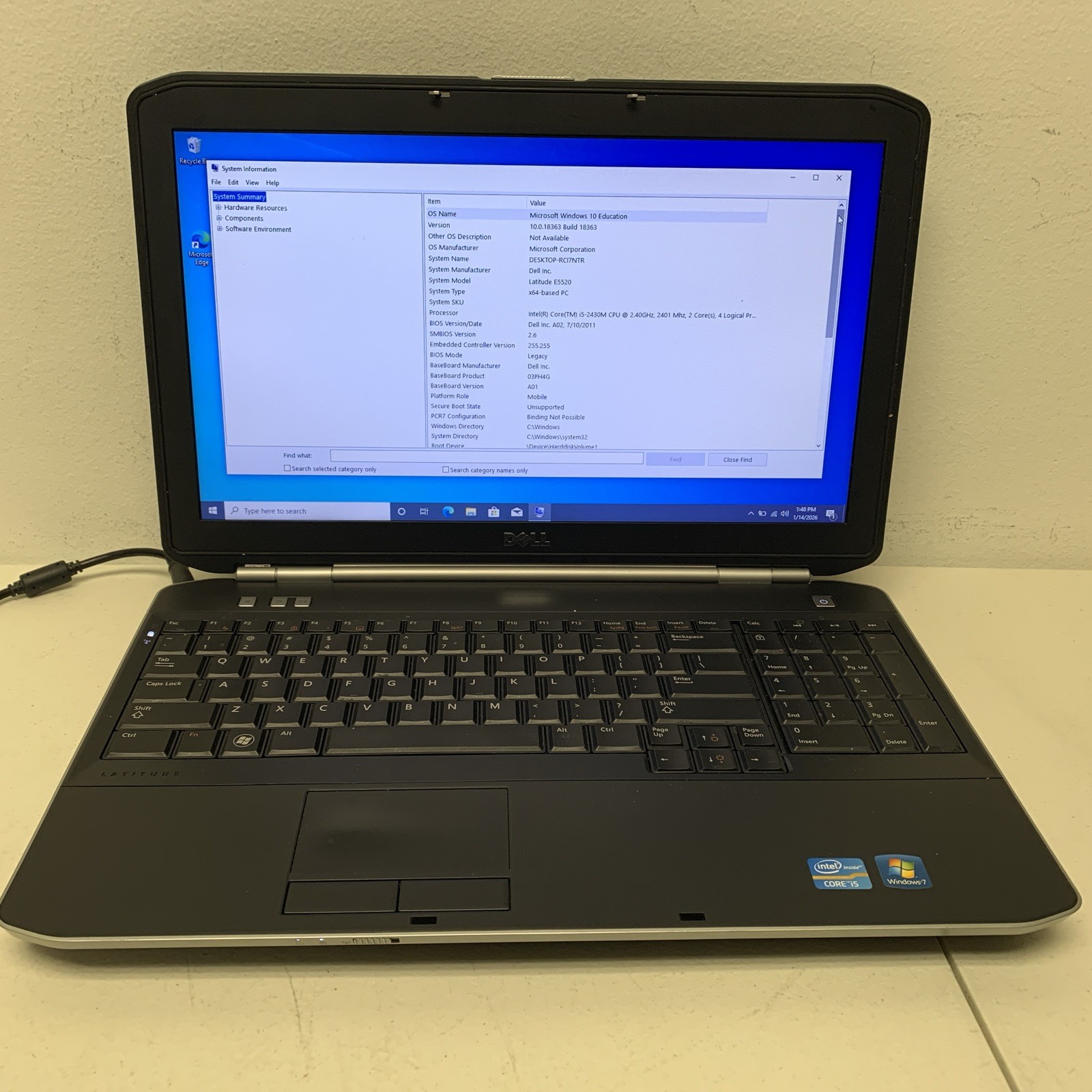 Dell Latitude E5520 15″ i5-2430M 2.40ghz 12GB RAM 128GB SSD Wind 10 Edu New Batt