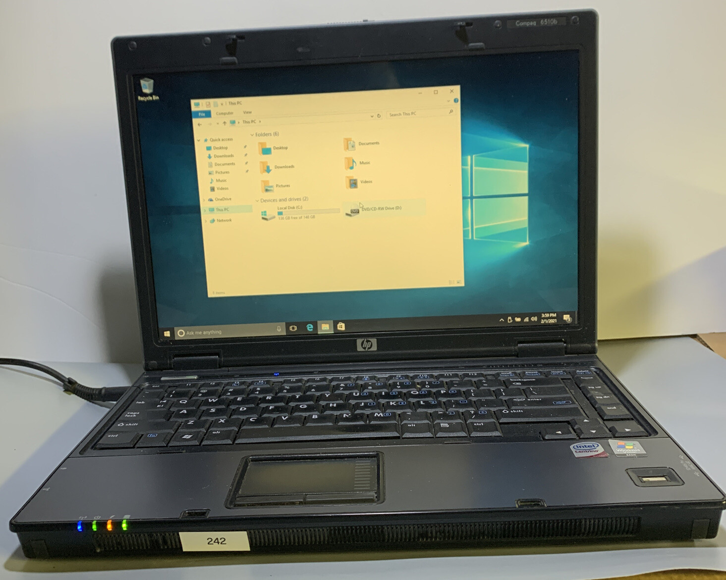 HP Compaq 6910p Windows 10 Pro 15” Laptop Intel Centrino 1.8Ghz 2GB 80GB
