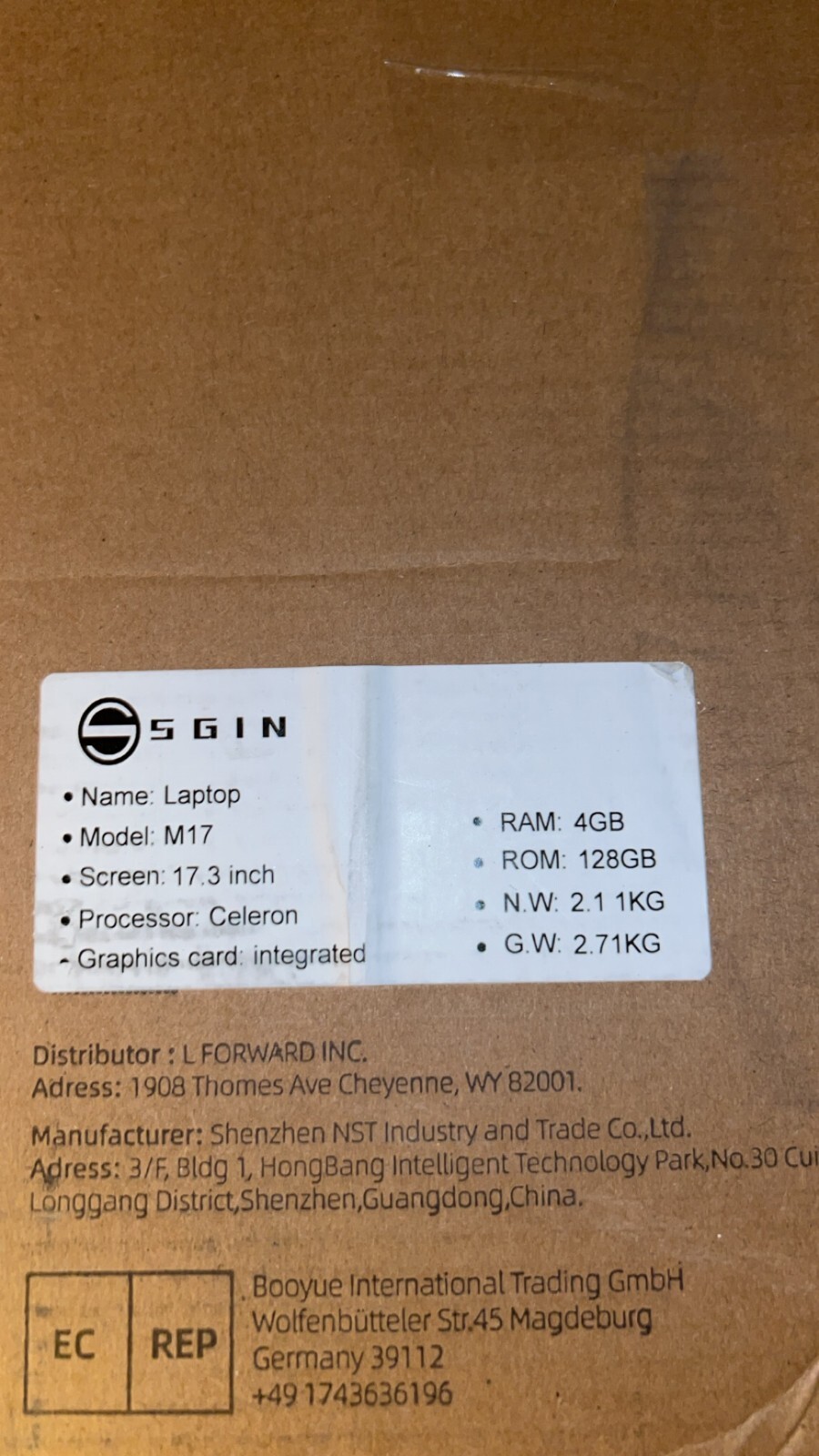 SGIN Laptop Computer 17.3 Inch, 4GB RAM, 128GB SSD, 1920 * 1080 FHD Display