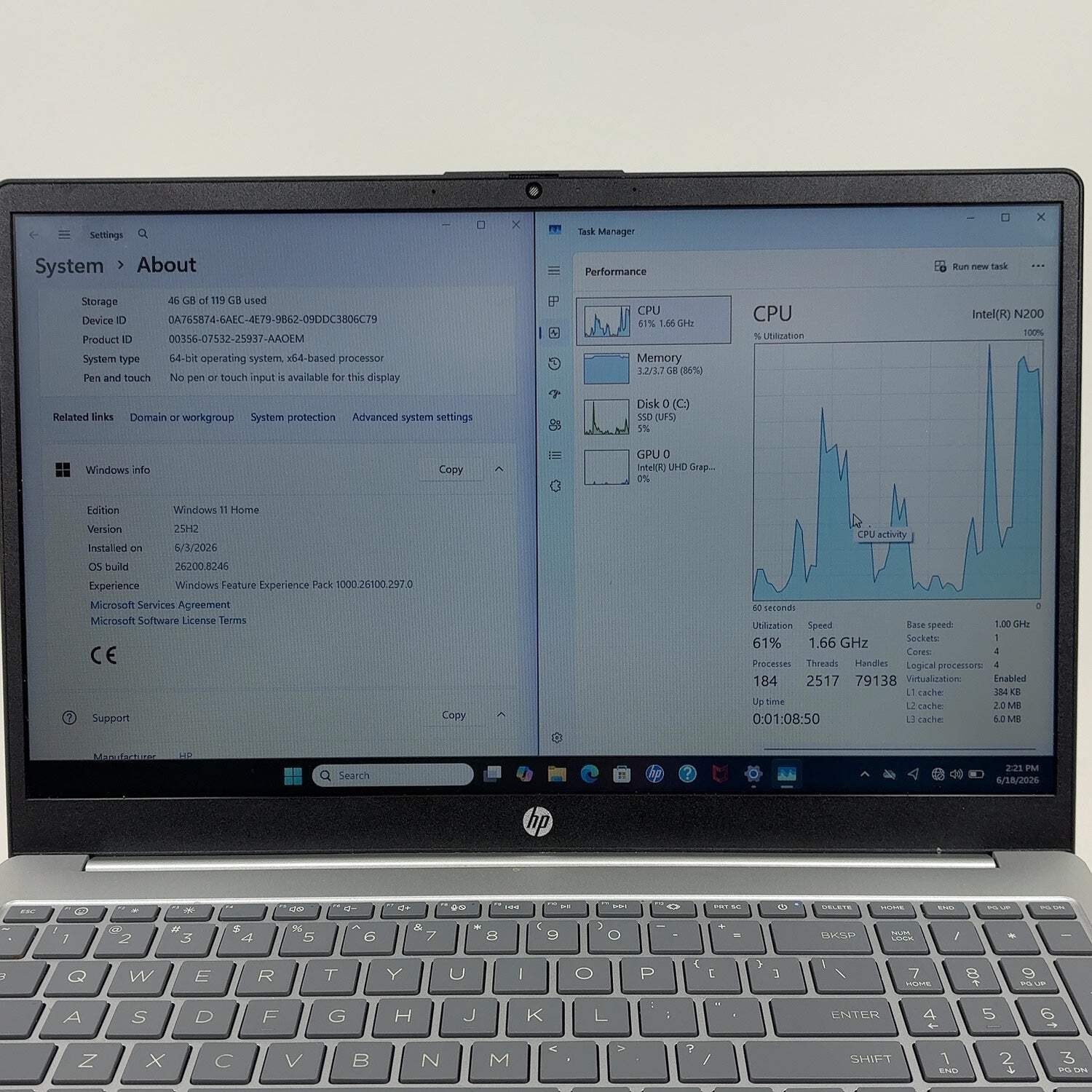 HP Laptop 1H85101HTY 15.6″ Celeron N200 1.0GHz 4GB RAM 128GB SSD
