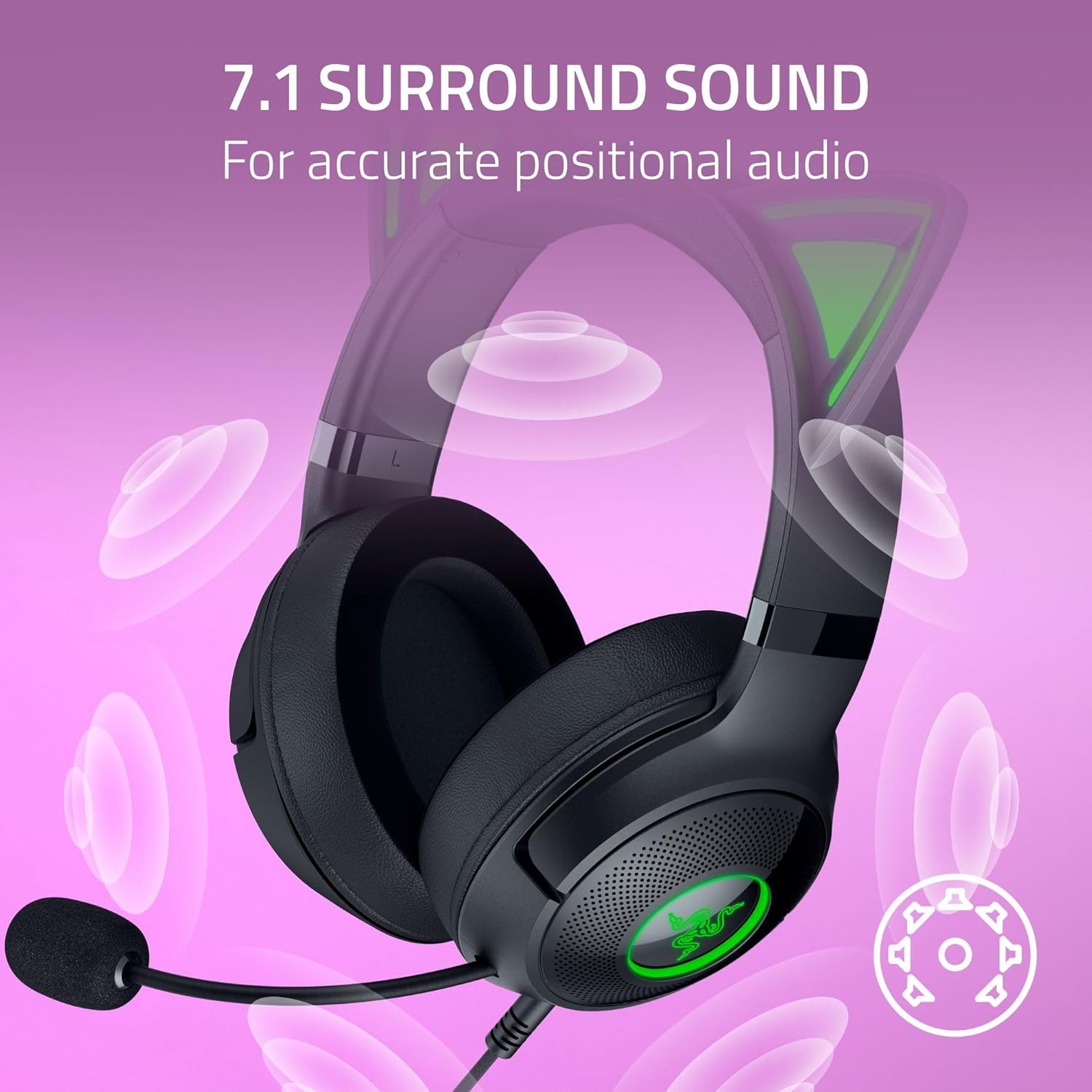Razer Kraken Kitty V2 USB Wired Headset Chroma RGB Kitty Ears Reactive Lighting