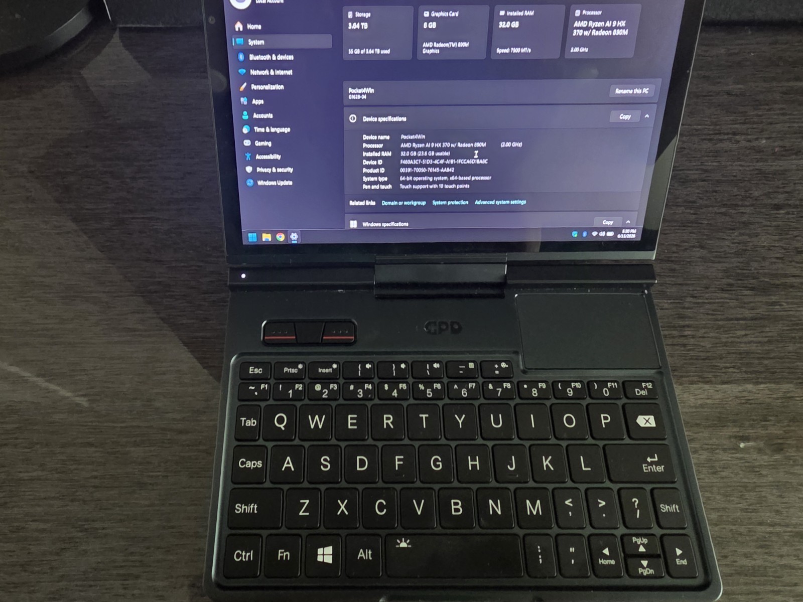GPD Pocket 4 Mini PC AMD AI 9 HX370 32GB RAM + 2TB SSD USED With 4G LTE MODULE