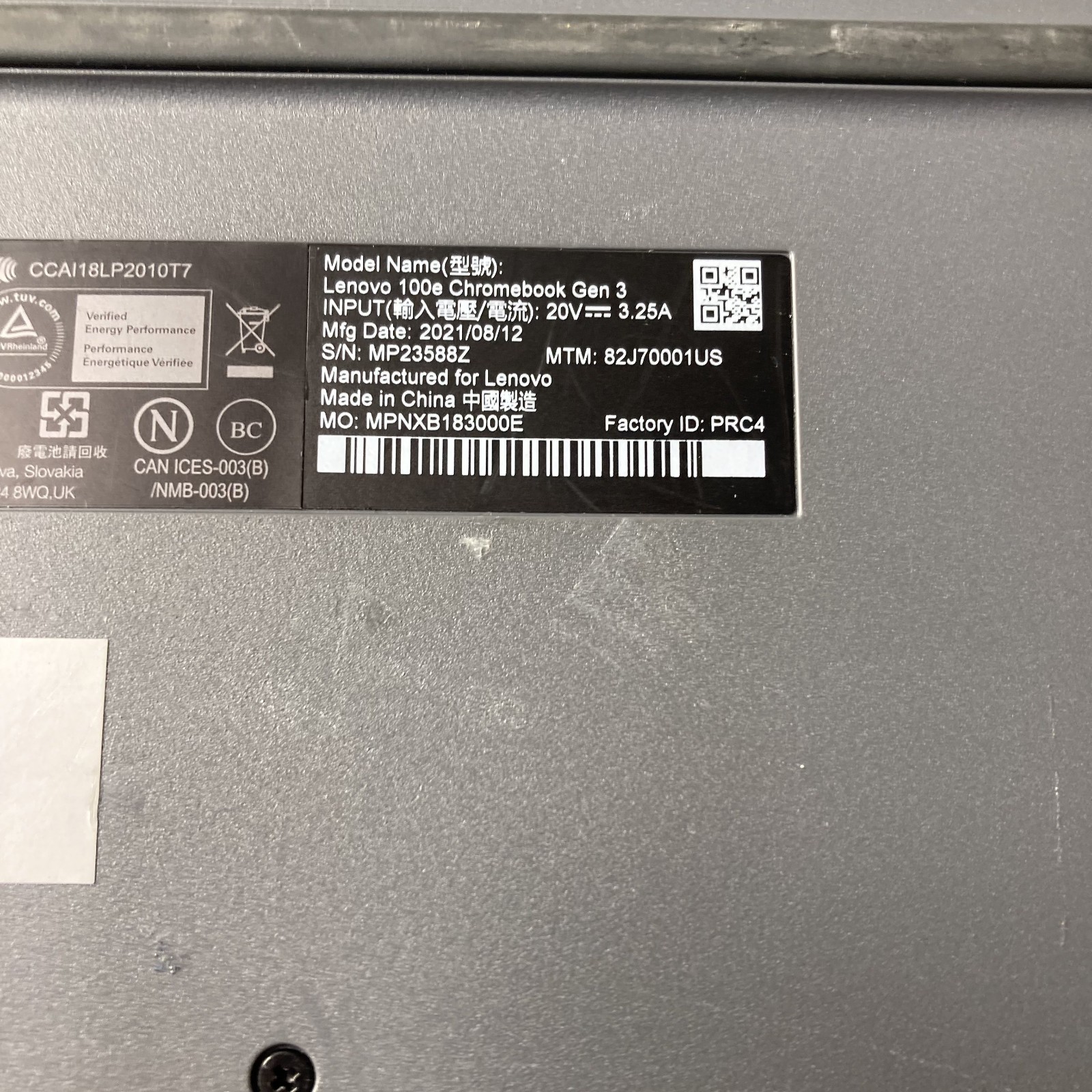 Lenovo 100e Chromebook Gen 3 11.6″ AMD 3015Ce w/ Radeon 4GB 32GB No ‘F’ Key