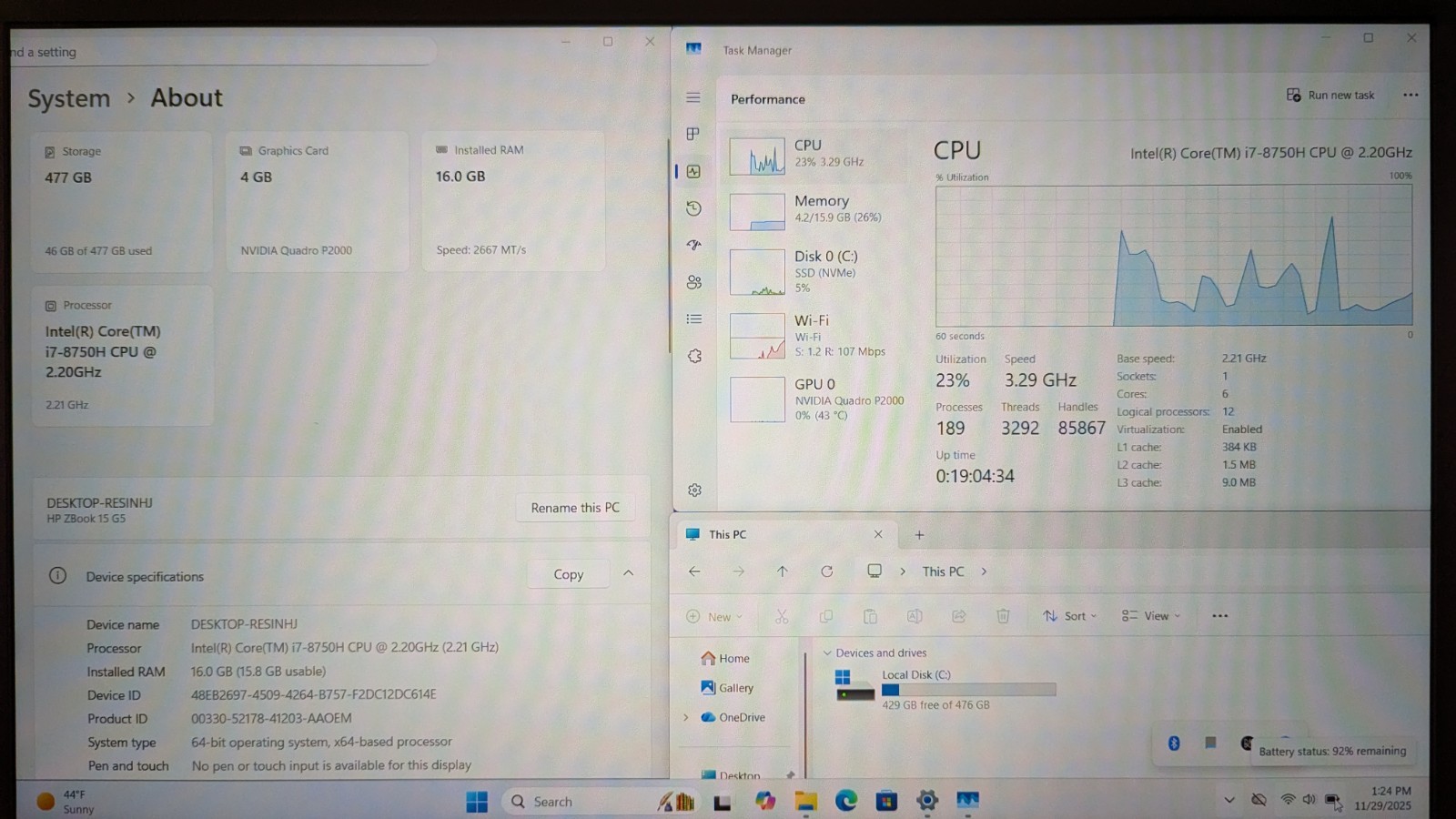 HP ZBook 15 G5 15.6″ Laptop Core i7-8750H 2.20GHz 16GB RAM 512GB SSD Win 11 Pro