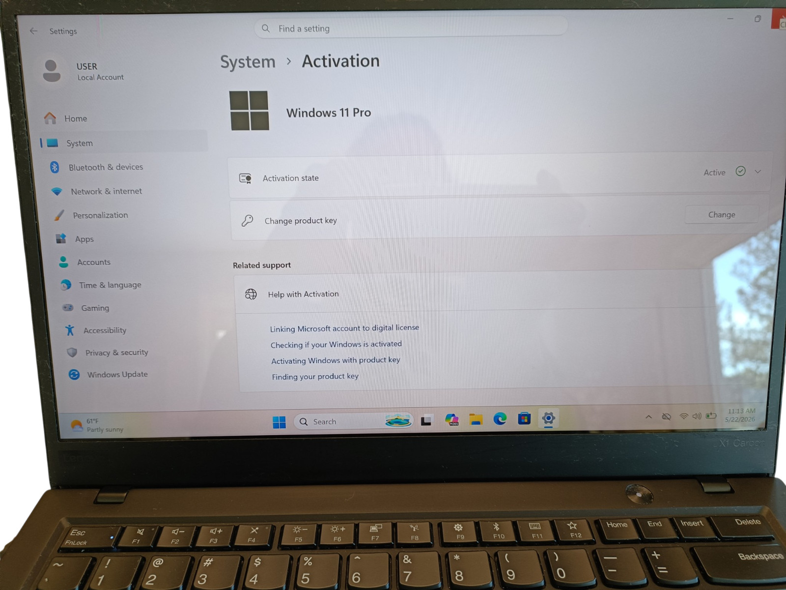 Lenovo ThinkPad X1 Carbon Gen 6 sku6691 14″ i7-8650U 1.90GHz 16GB 512GB Win11