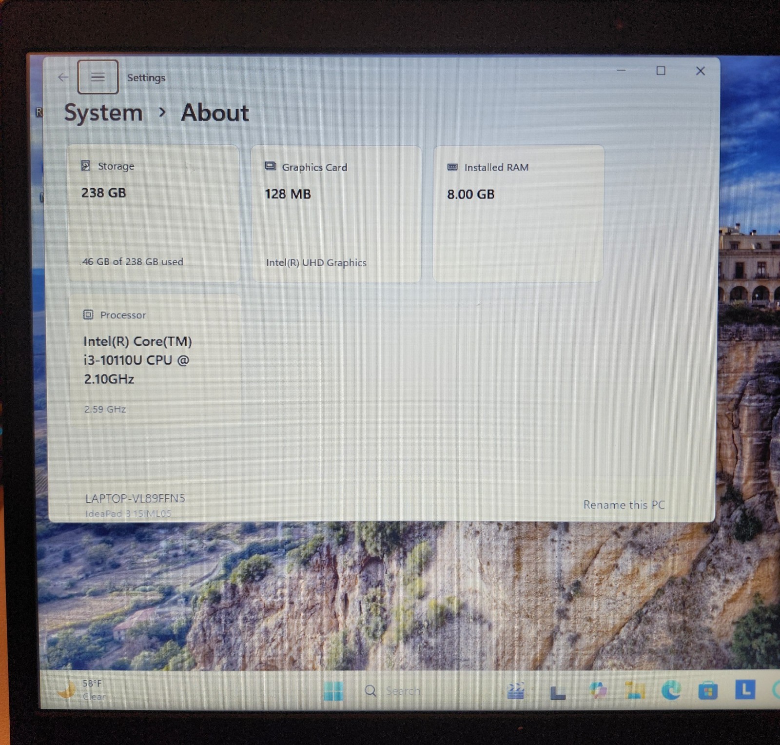 Lenovo IdeaPad 15IML05 15.6″ i3-10110U 2.1GHz 8GB RAM 256GB SSD Intel UHD