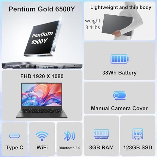 Laptop Computer 15.6 Inch – 8GB RAM 128GB SSD Laptops with Pentium 6500Y