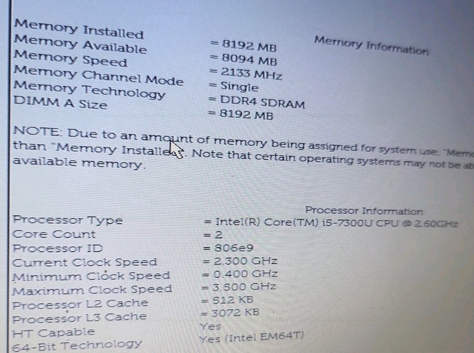 Dell Latitude 7280 i5-7300U CPU2.6GHz 8GB RAM No SSD No Battery 062503
