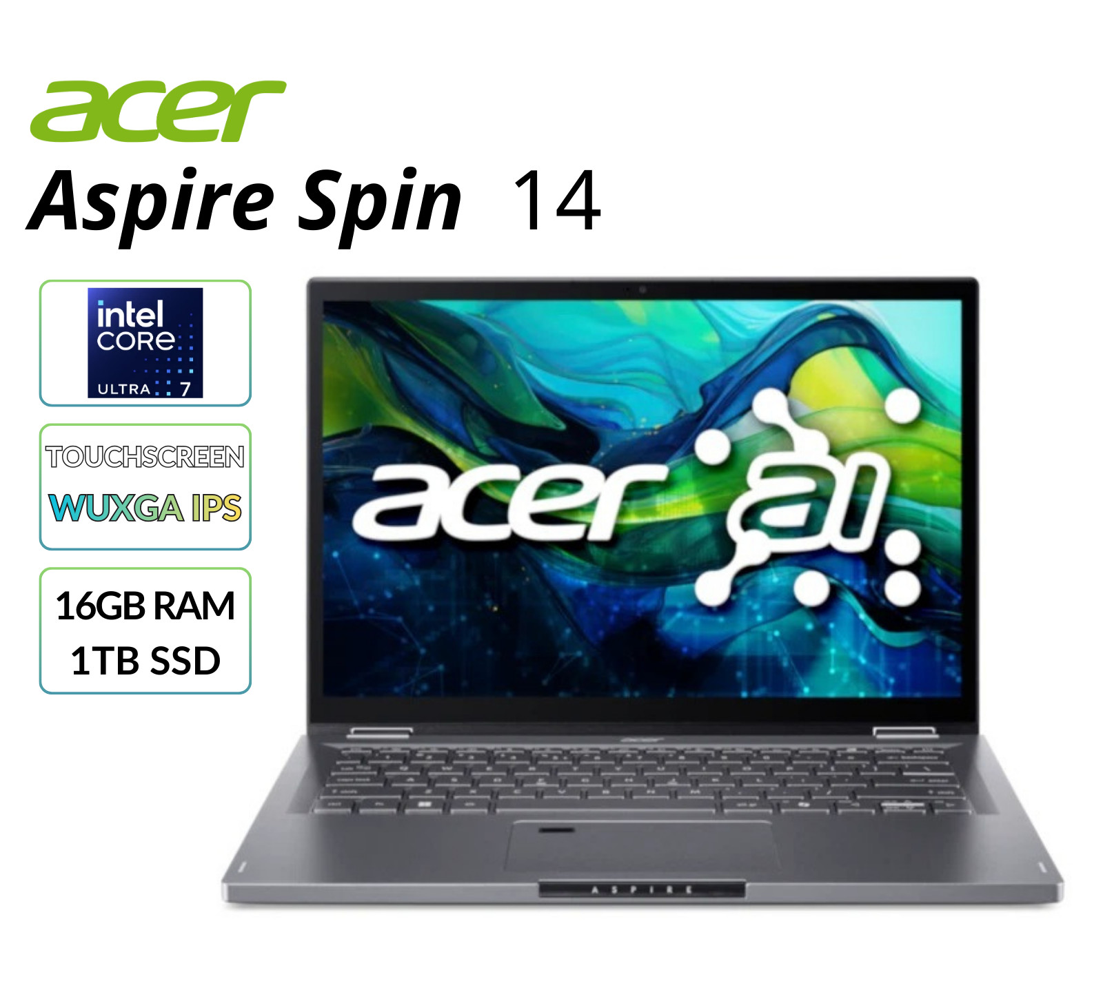 Acer Aspire Spin 14″ Laptop Touchscreen WUXGA IPS Core Ultra 7 16GB RAM 1TB SSD