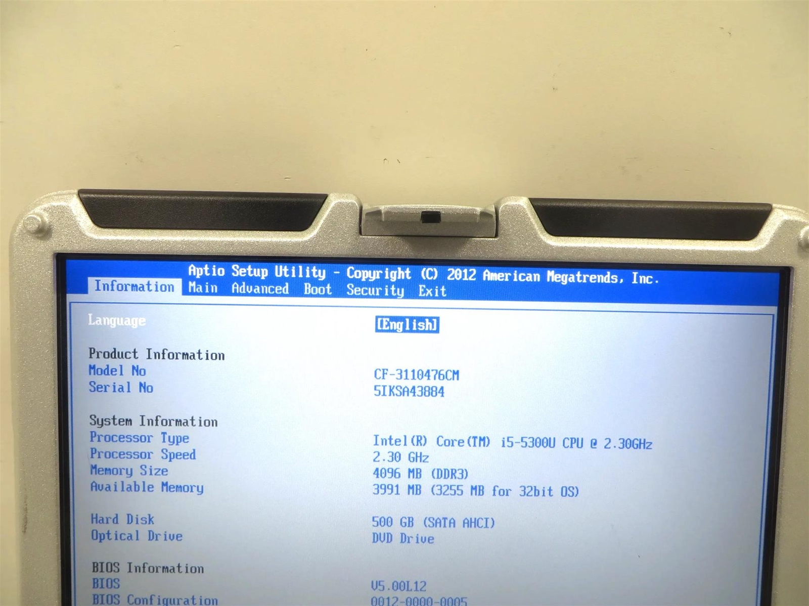 Panasonic CF-31 MK5 Core i5-5300U 2.30GHz 4GB DDR3 500GB HHD / No OS