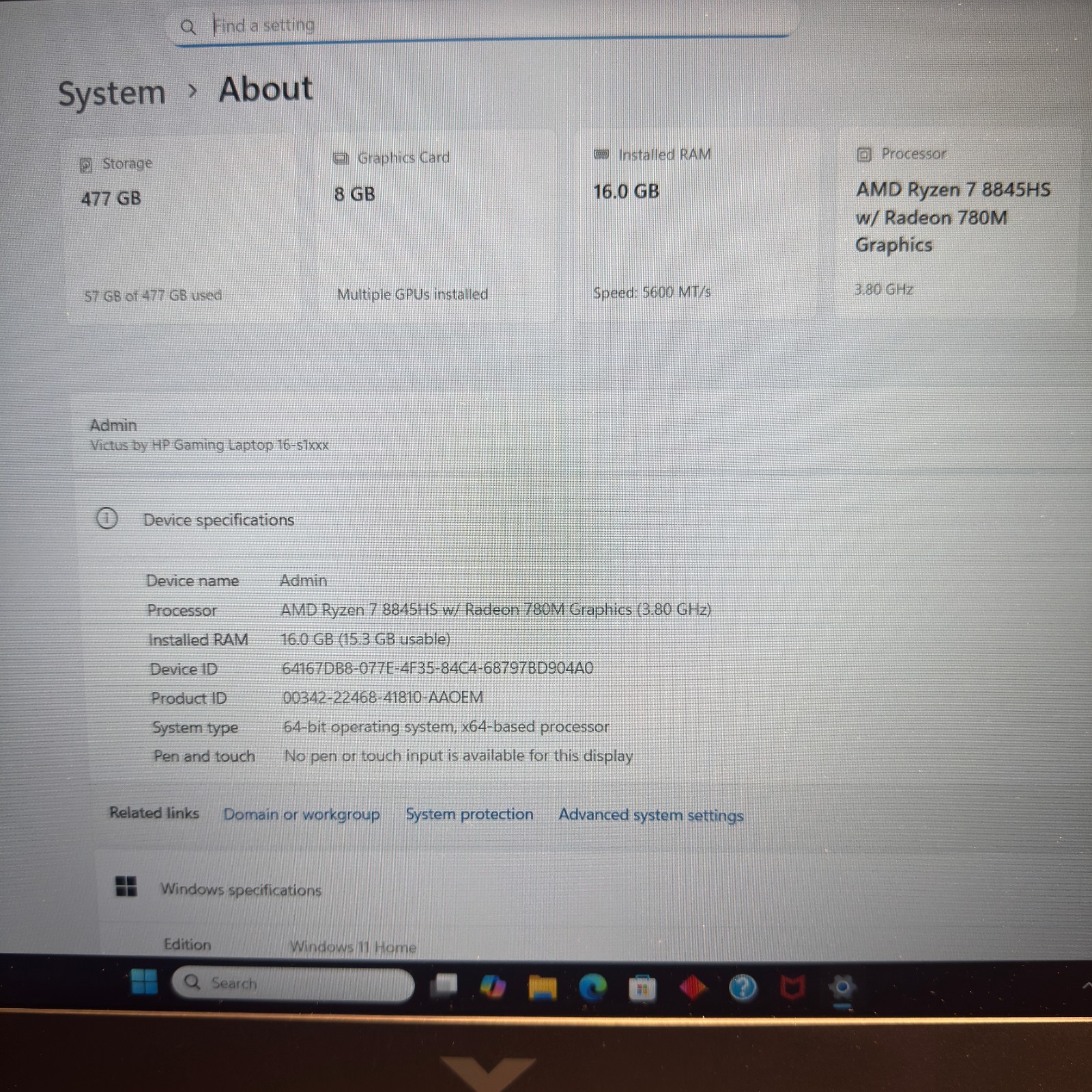 HP Victus 16″ Ryzen 7 8845HS 16GB 512GB RTX 4070