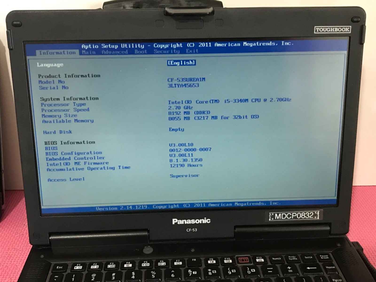 4 Panasonic Toughbook CF-53 i5-3340M 2.7GHz 8Gb NO HD/ Caddy MK3 53SUREA1M #26