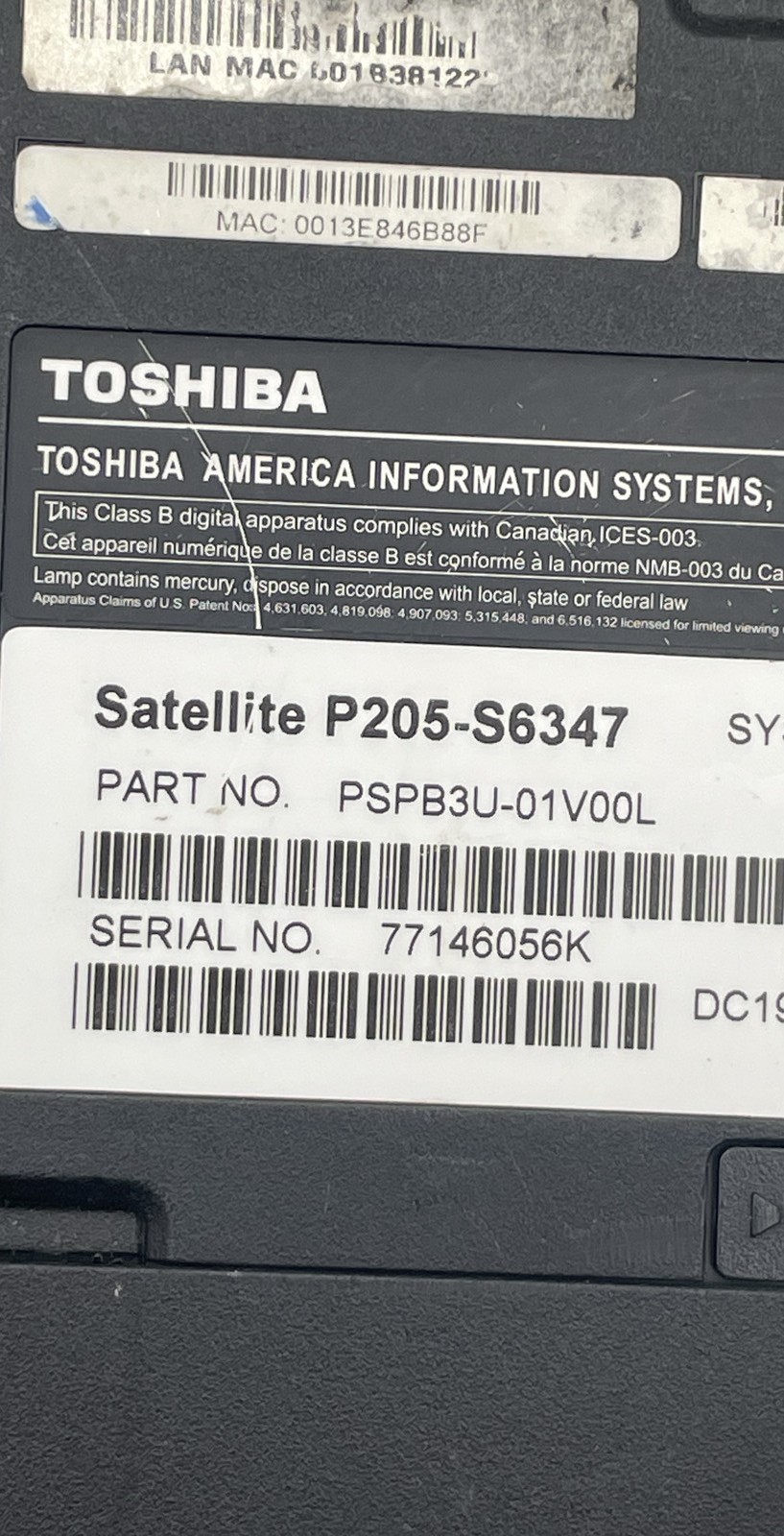 Toshiba Satellite P205-S6347 17″ Laptop Intel Centrino Duo No HDD As Is