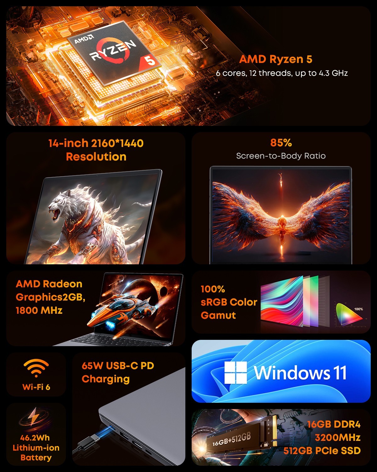 CHUWI CoreBook X Gaming Laptop AMD Ryzen 5 5500U (6C/12T) 16GB LPDDR4 2TB SSD