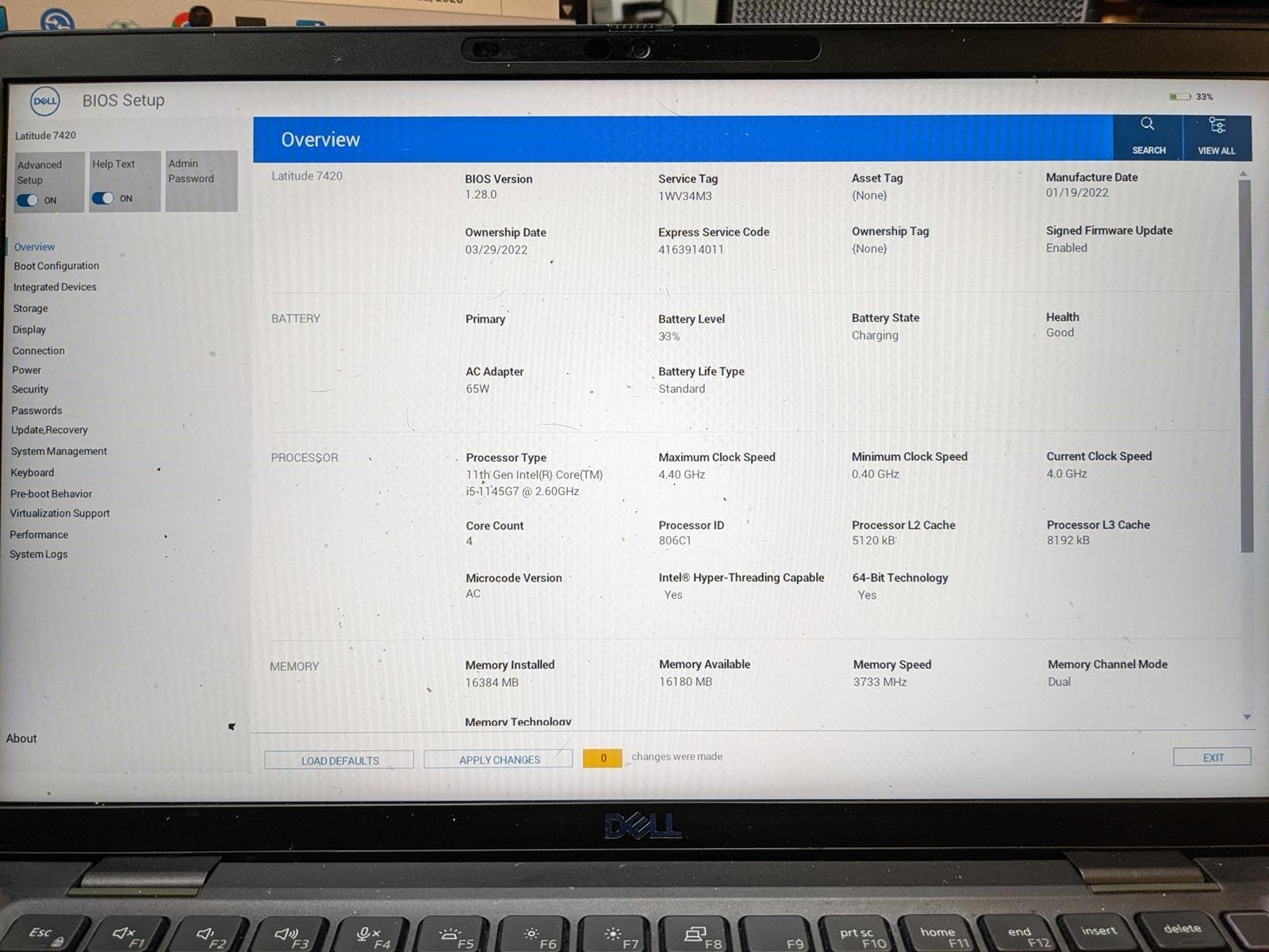 DELL LATITUDE 7420 i5-1145G7 @ 2.60GHz, 16GB RAM, NO HDD/OS – (FOR PARTS)