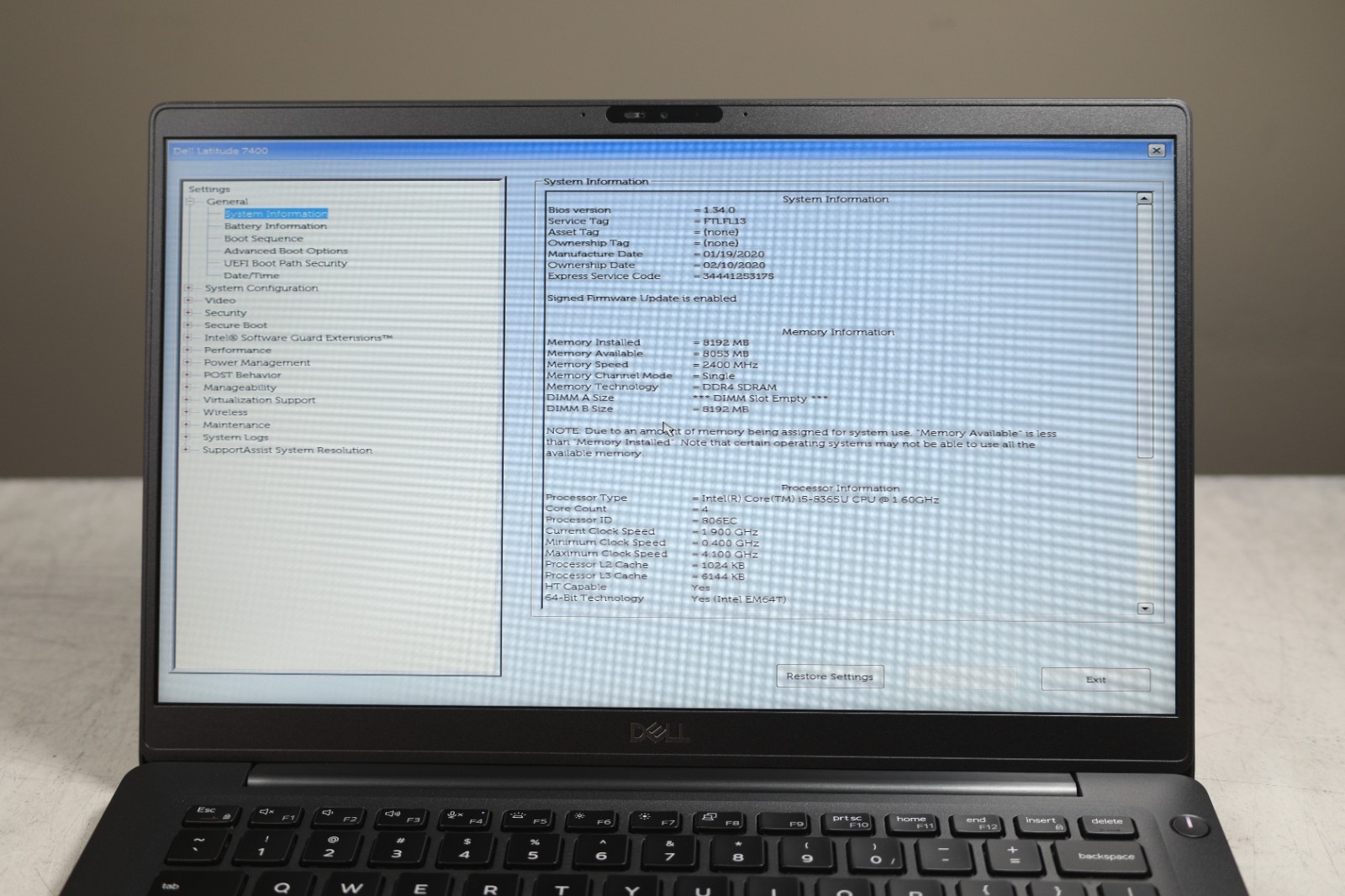 Dell Latitude 7400 Intel Core(TM) i5-8365U CPU 1.60GHz-8GB RAM-256GB NVMe-NO OS