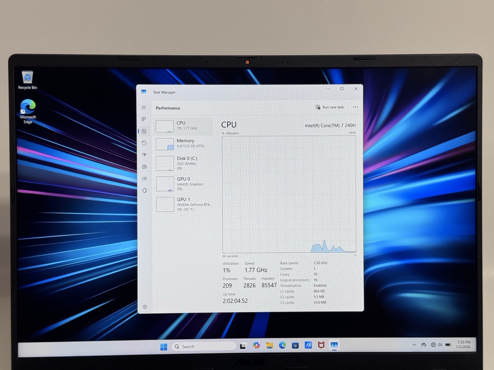 Asus V16 V3607VM 16″ FHD+ 144Hz 2.5 GHz Core 7 240H 16GB 1TB SSD RTX 5060