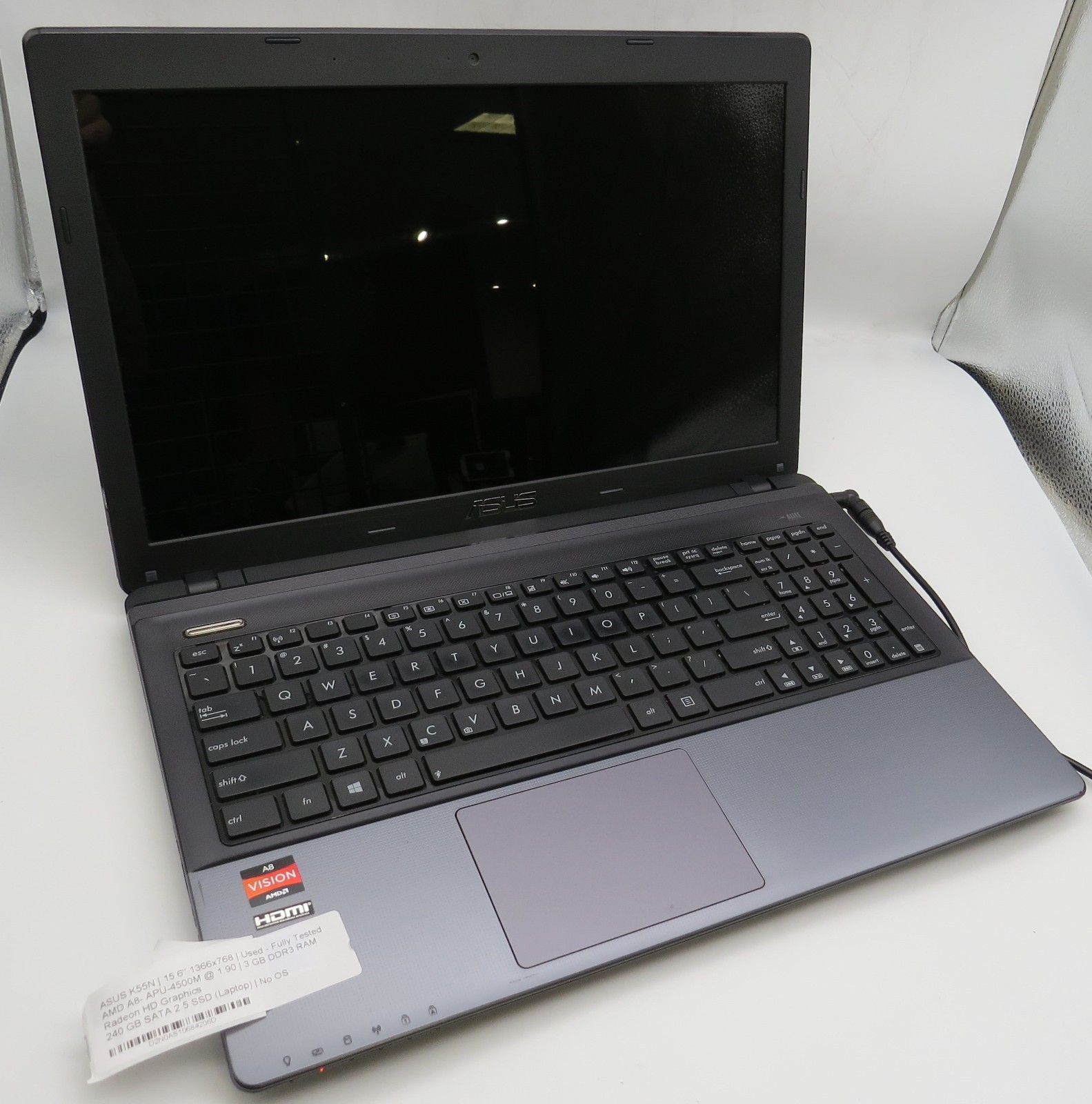ASUS K55N-15.6″-AMD A8-APU-4500M@1.9GHz-3GB RAM-240GB 2.5 SSD-NO OS