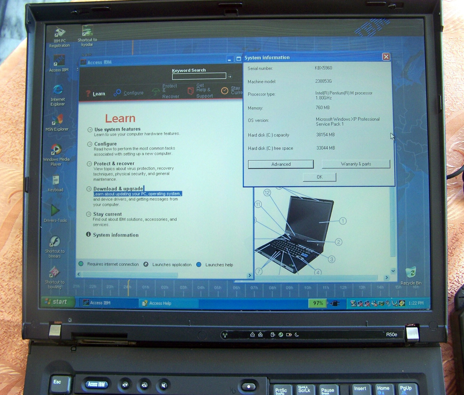 IBM ThinkPad R50e Pentium 1.8GHz 768MB 60GB Parallel [no t t60 r61 t42 r] Win-xp