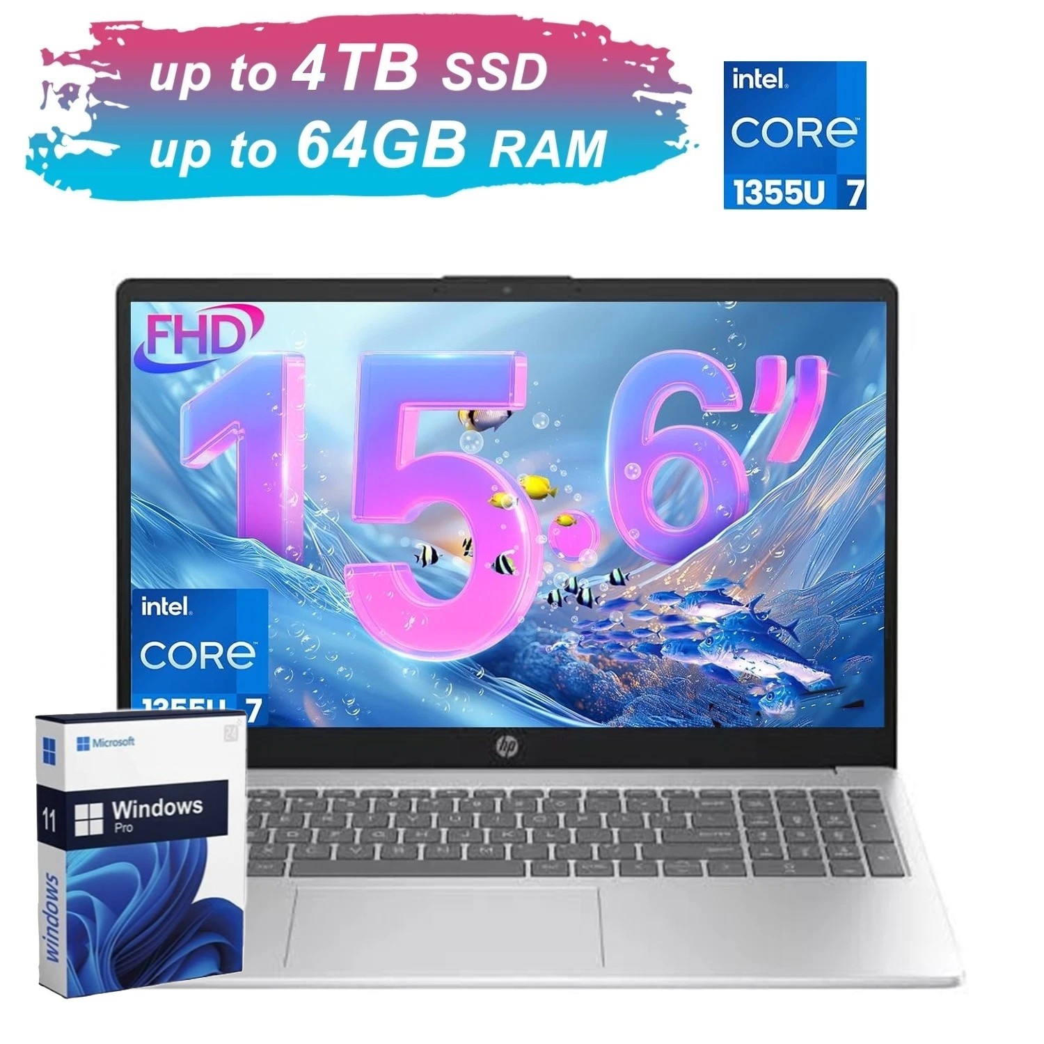 HP 250 G10 15.6″Laptop computer 10-core-i7-1355U UpTo 64GB RAM 4TB SSD Win11 Pro