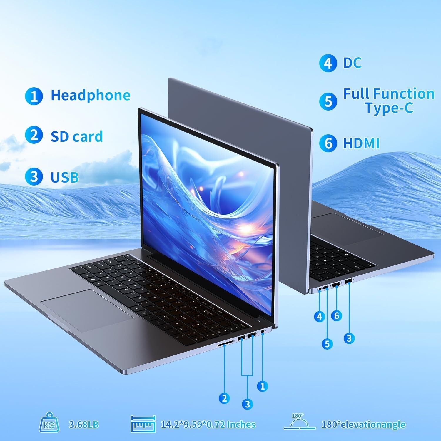 16 inch Laptop, 16GB DDR4 512GB SSD, Intel Quad-Core N95 Processor, up to 3.4Ghz