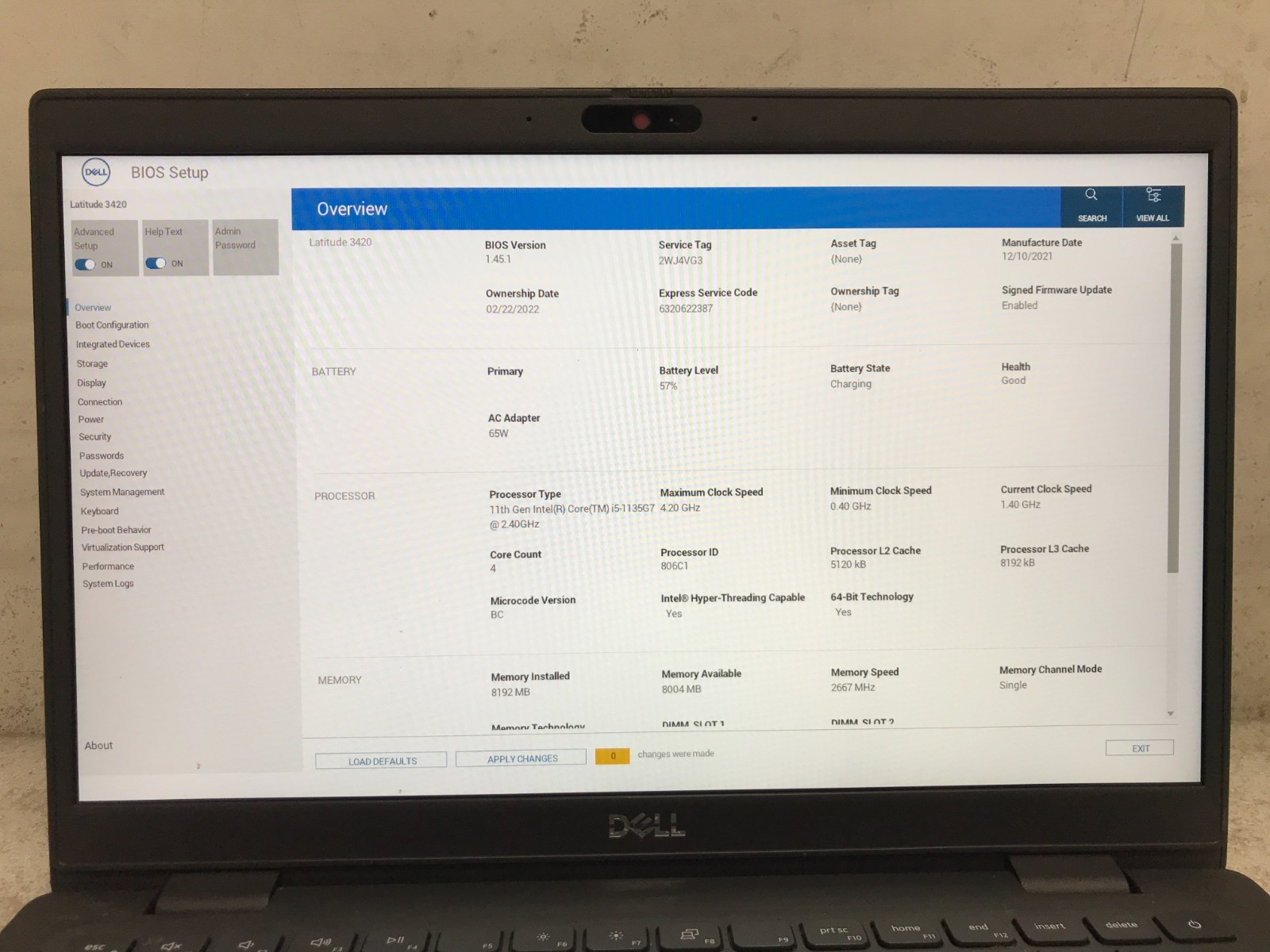 Dell Latitude 3420 / Intel Core i5-1135G7 1.40GHz / 8GB RAM / No SSD