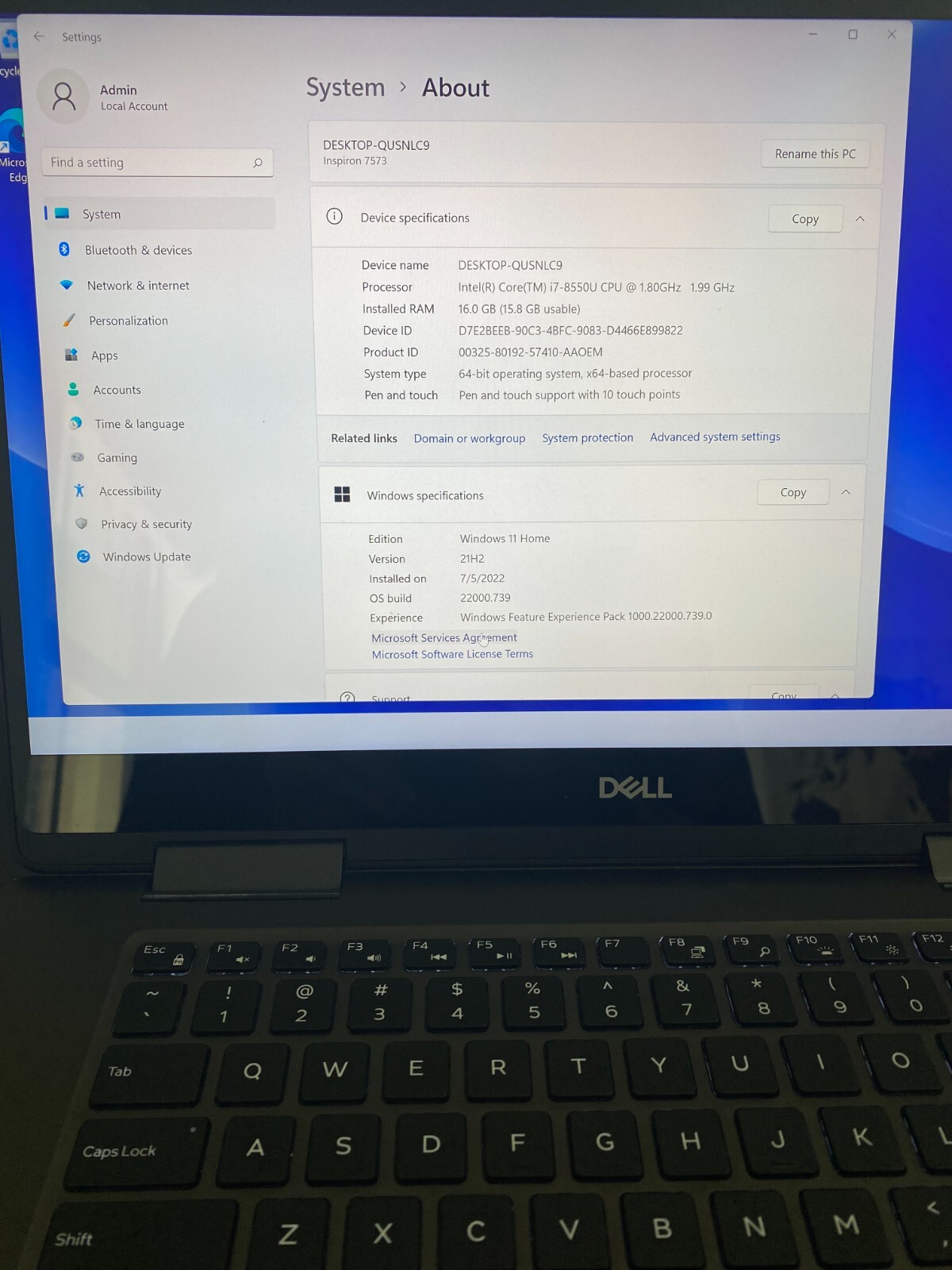 Dell Laptop Inspiron 7573 16GB Good Condition