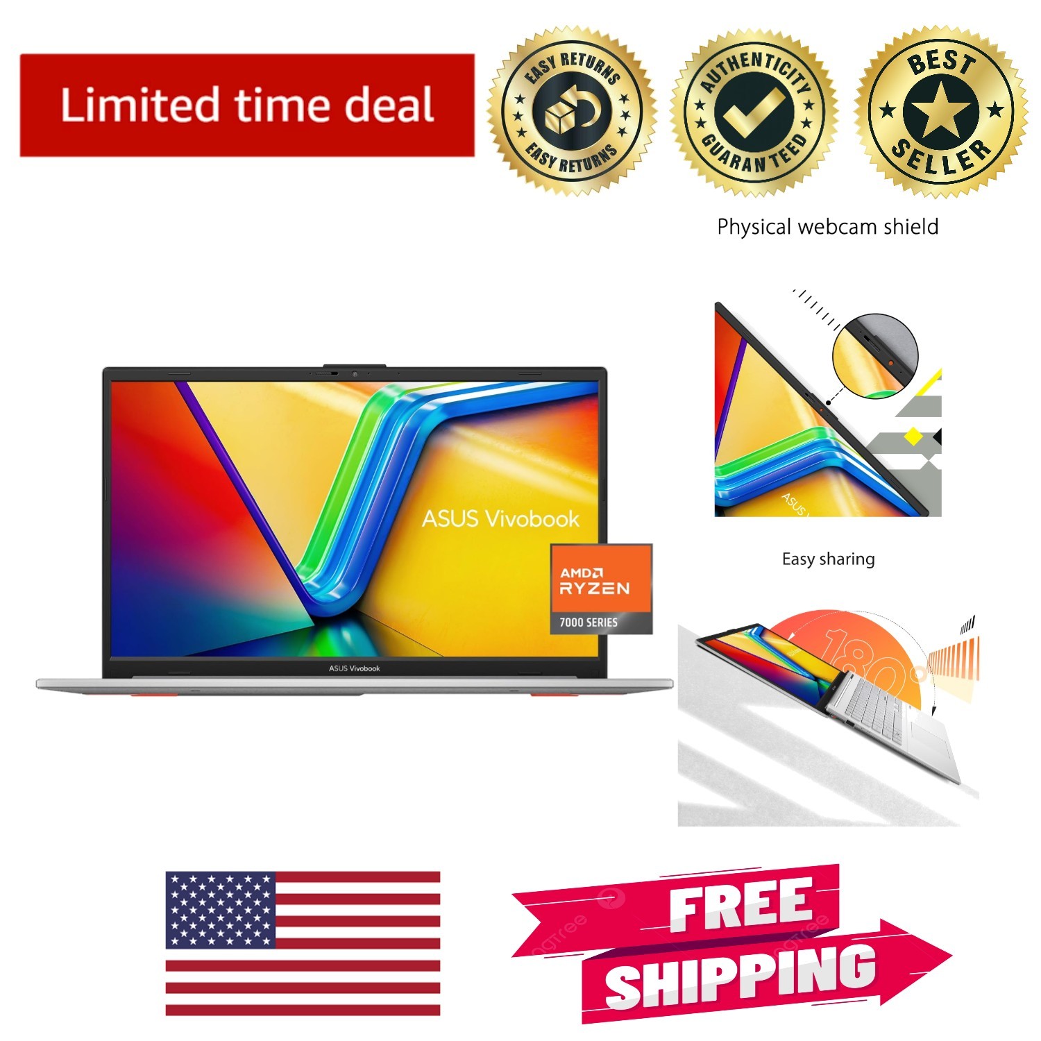 Lightweight Vivobook Go 15.6” Laptop: Military-grade Durability, Fast Charging