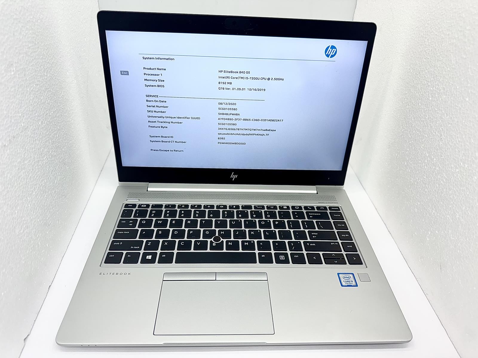 HP EliteBook 840 G5, Intel Core i5-7200U CPU @ 2.50GHz, 8GB RAM, 256GB NVMe 4400