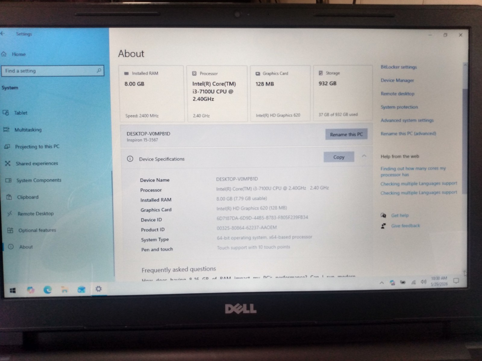 Dell inspiron 15-3567 windows 10 laptop
