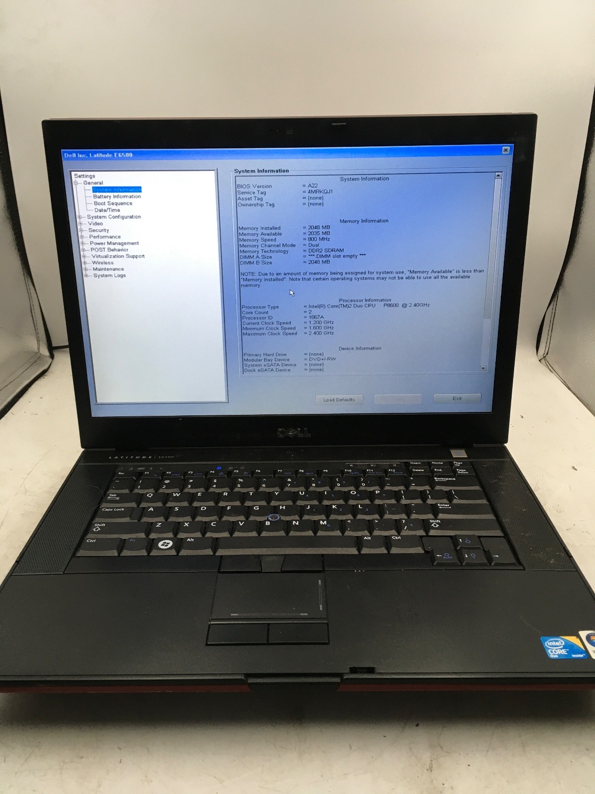 DELL LATITUDE E6500 – BOOTS TO BIOS – INTEL CORE 2 DUO – NO RAM – READ DESC – BB