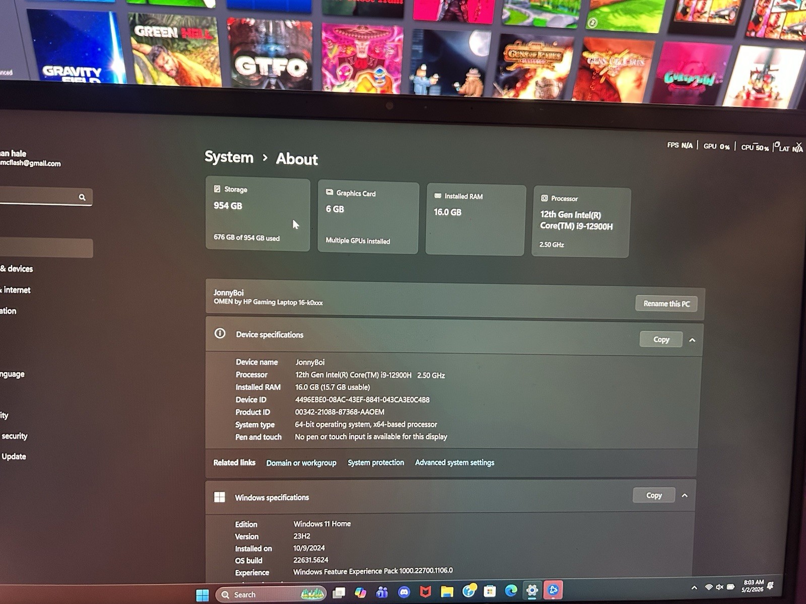 HP OMEN 16-k4000x Gaming Laptop Intel Core i9 RTX 16GB 954GB SSD 16″ 165Hz Win11