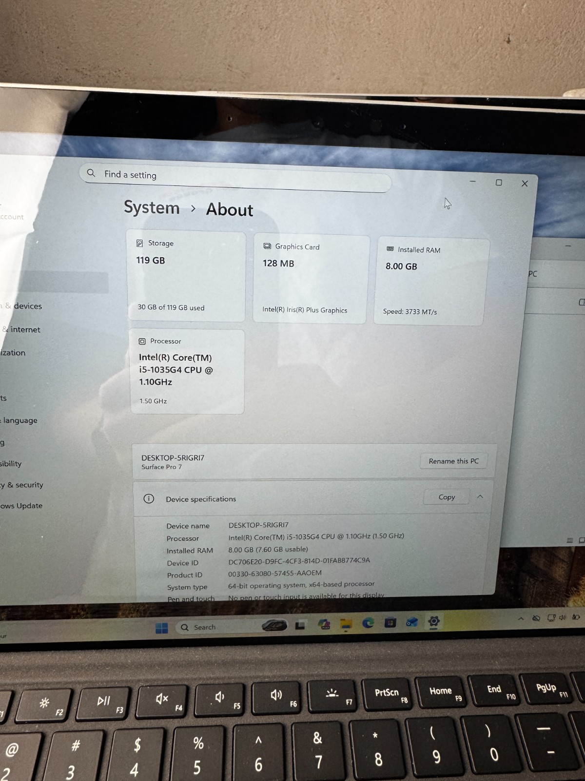 Microsoft Surface Pro 7 Core I5-1035G4 128GB SSD 8GB RAM Laptop #6415
