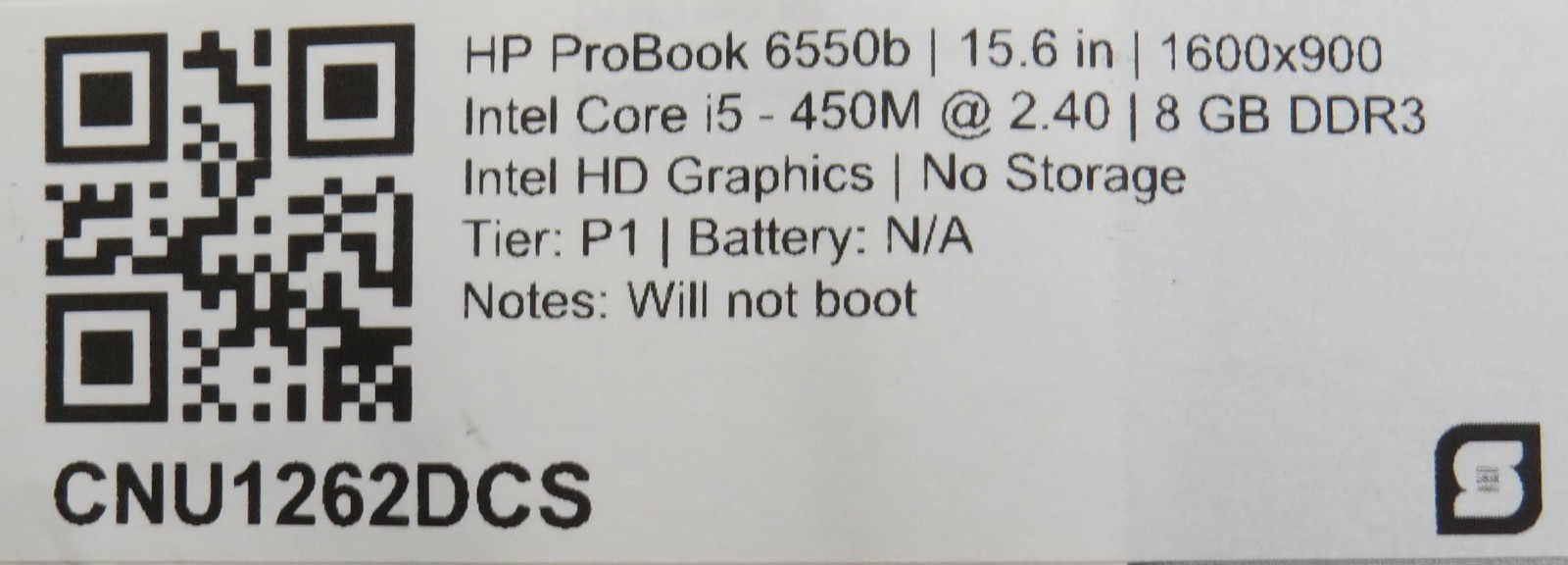HP ProBook 6550b i5-450M @ 2.4GHz 8GB DDR3 15.6″ No HDD/OS/AC PARTS