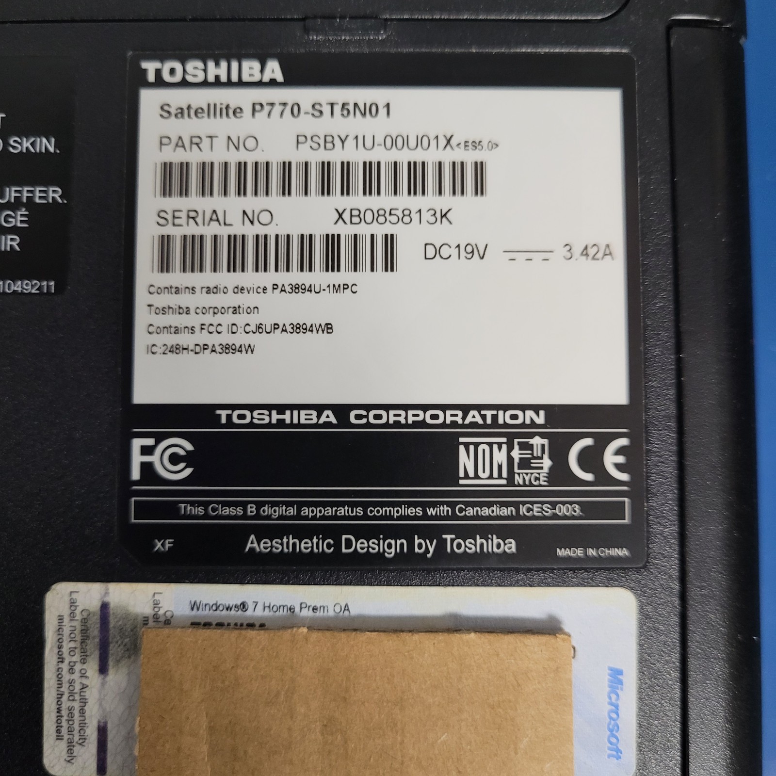 Toshiba Satellite p770-st5n01, Intel i5-2430M @ 2.40GHz, 6 GB NO HDD/ OS