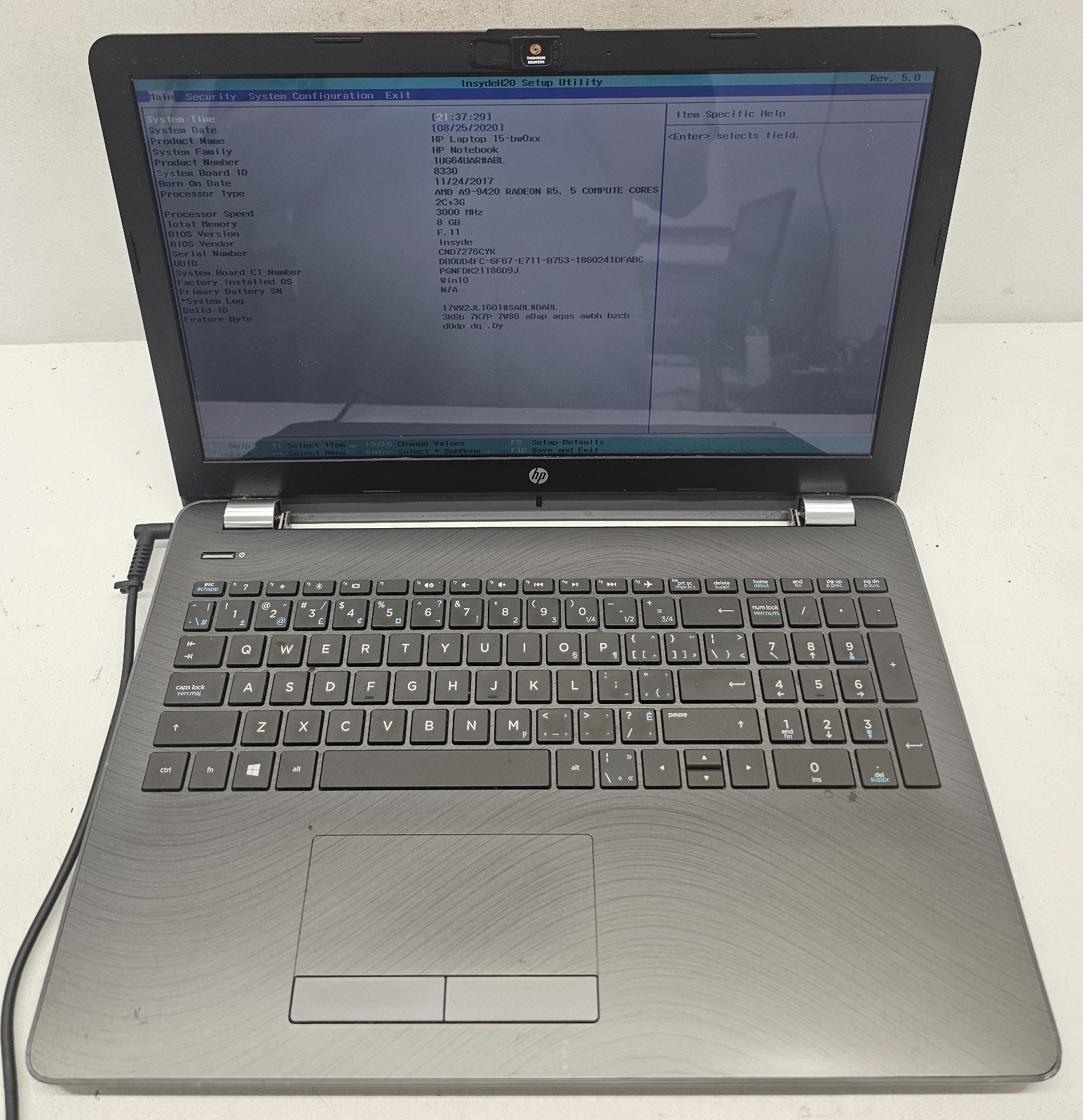HP Laptop 15-bw018ca 15.6″ AMD A9-9420 8GB Ram NO HD/OS/BATT (FL)