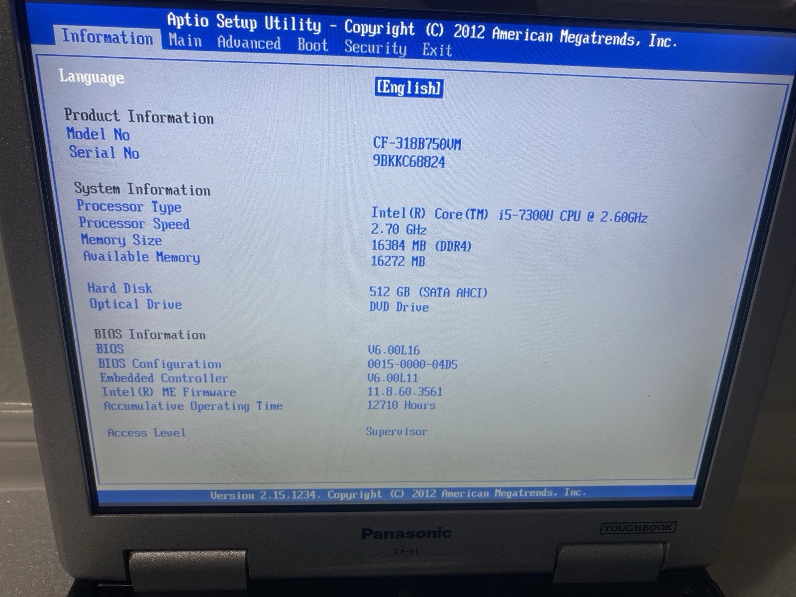 Panasonic Toughbook CF-31 MK6 16GB 512GB 4G LTE GPS NonTouch Ham Radio PLC No AC
