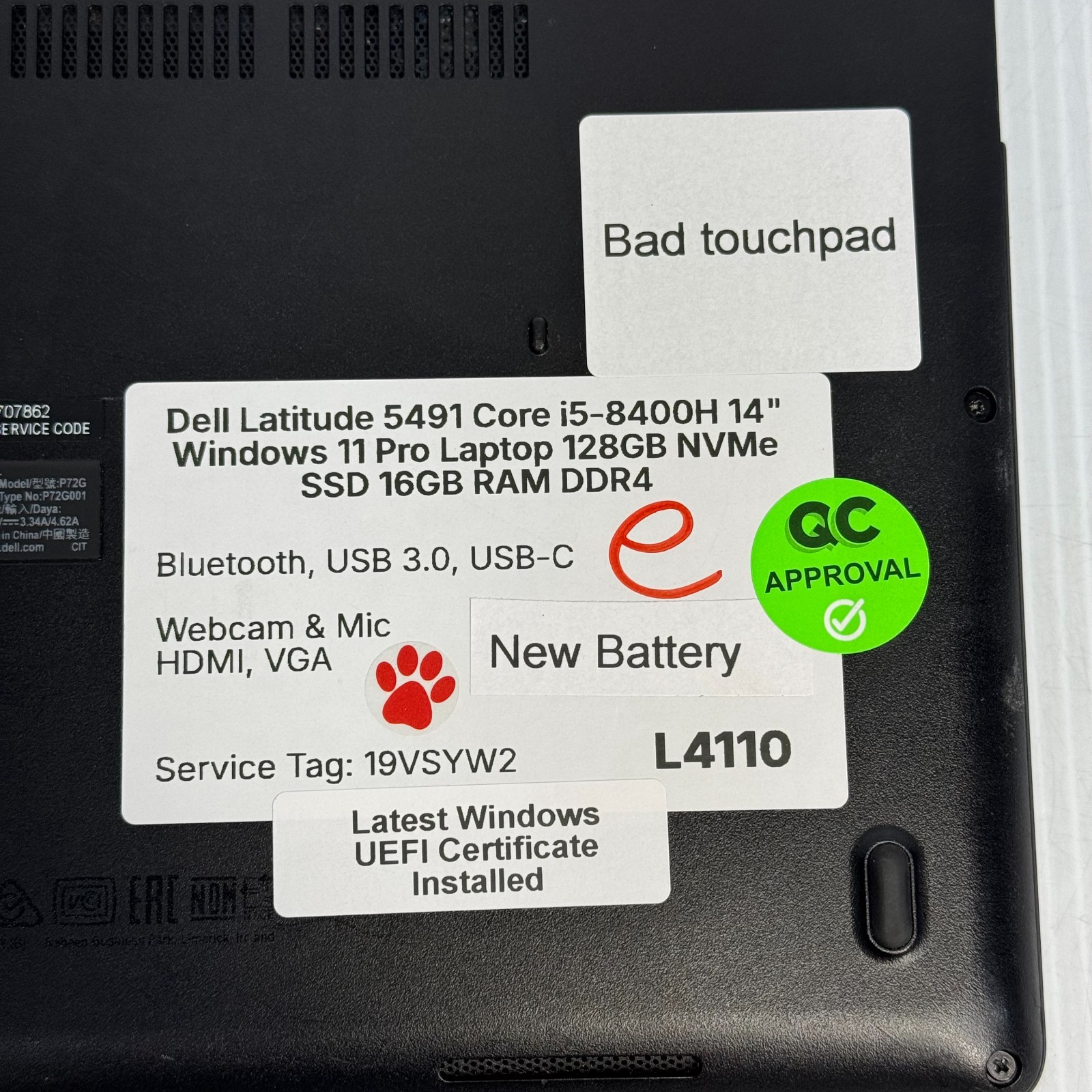Dell Latitude 5491 i5-8400H 14″ Windows 11 Pro Laptop 128GB SSD **MUST USE MOUSE
