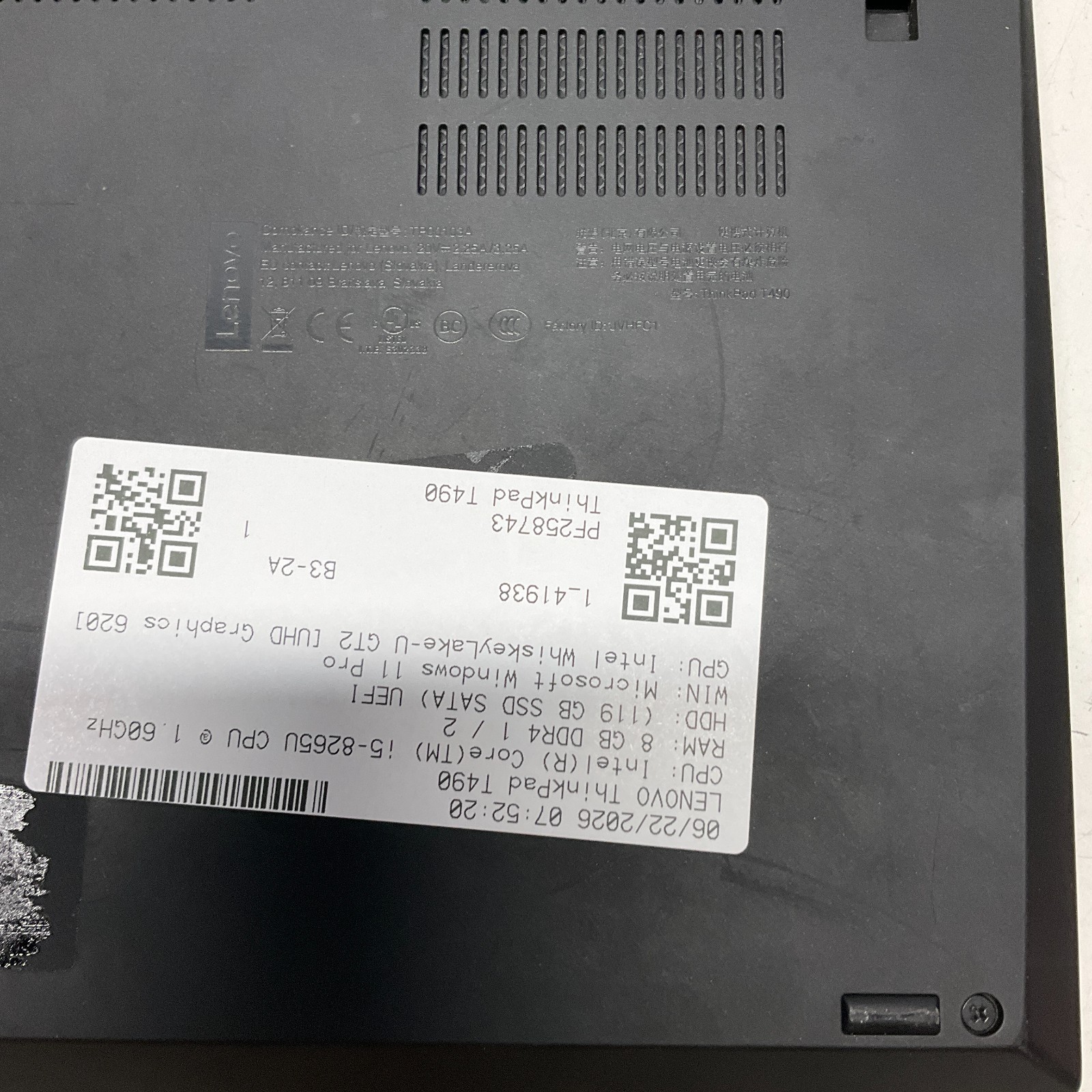 Lenovo Thinkpad T490 Intel Core i5-8265U 8GB 128GB SSD Windows 11 Laptop READ
