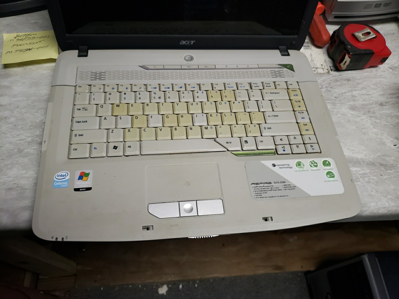 Acer Aspire 5315 intel 2 core 2.10GHz 2 GB NO HDD no power cord free ship
