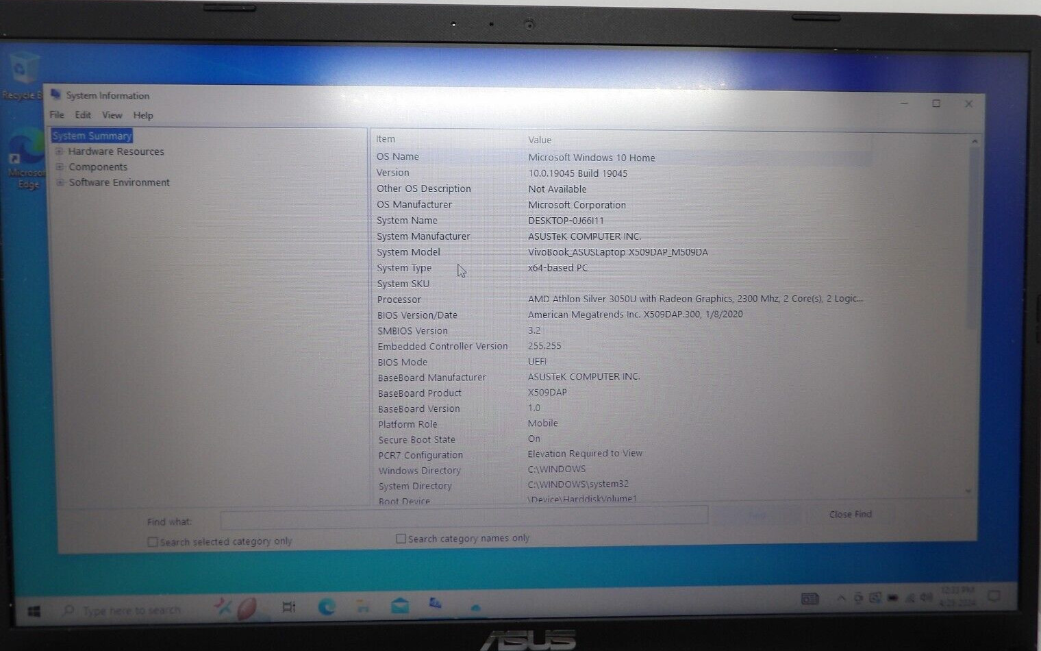 ASUS M509DA-RB20 AMD Athlon Silver 3050U 2.30GHz 4GB Ram 1TB HDD