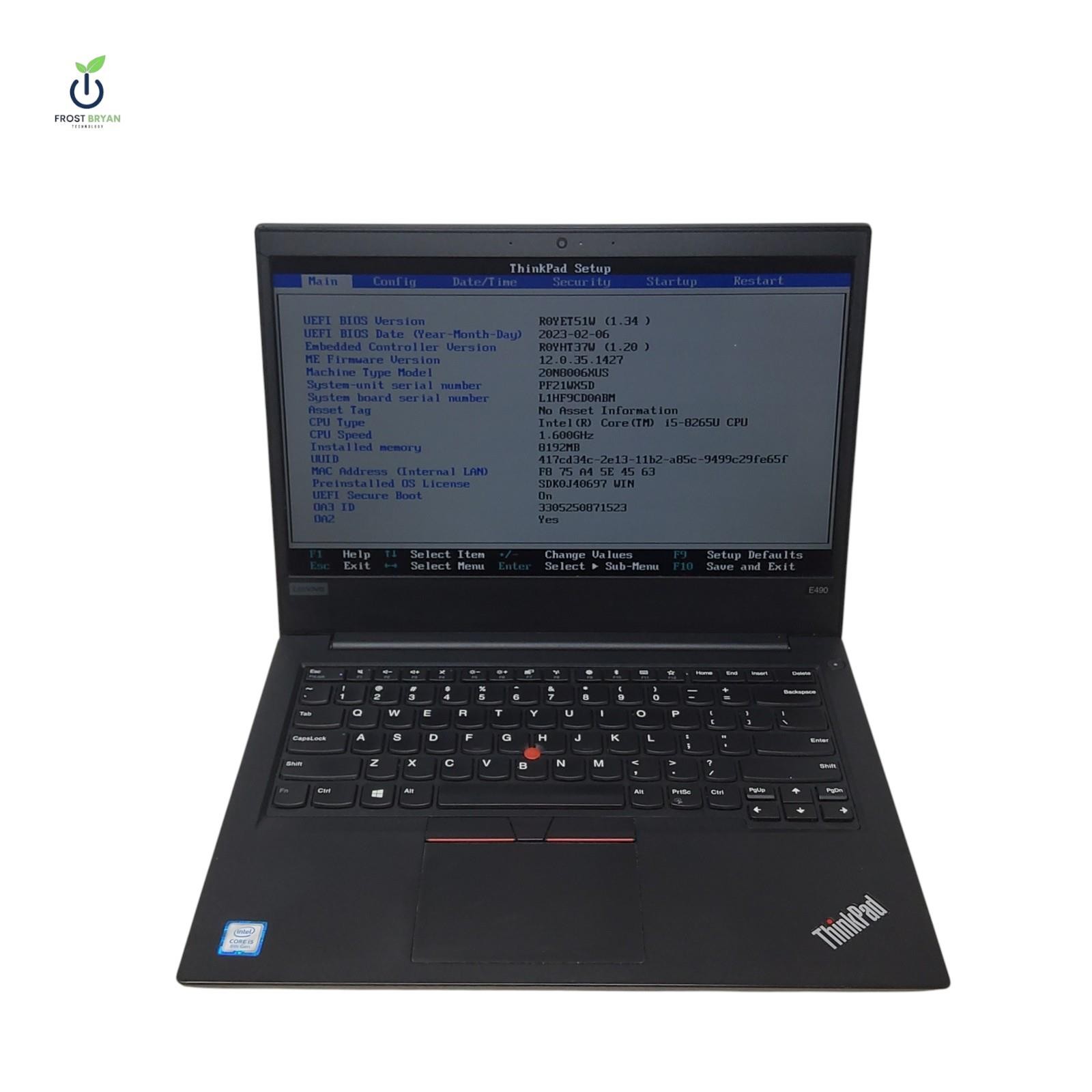 LENOVO THINKPAD E490 Laptop i5-8265U@1.60GHz 8 GB 256 GB No OS Grade C [READ]