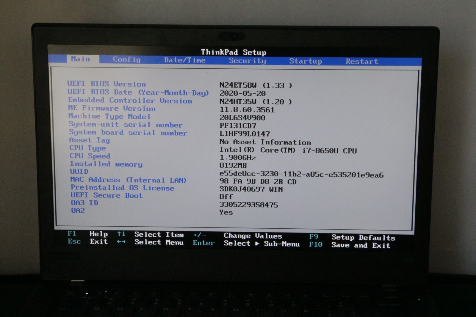 Lenovo ThinkPad T480 – i7-8650U – 8GB, No SSD, No Windows +Adapter