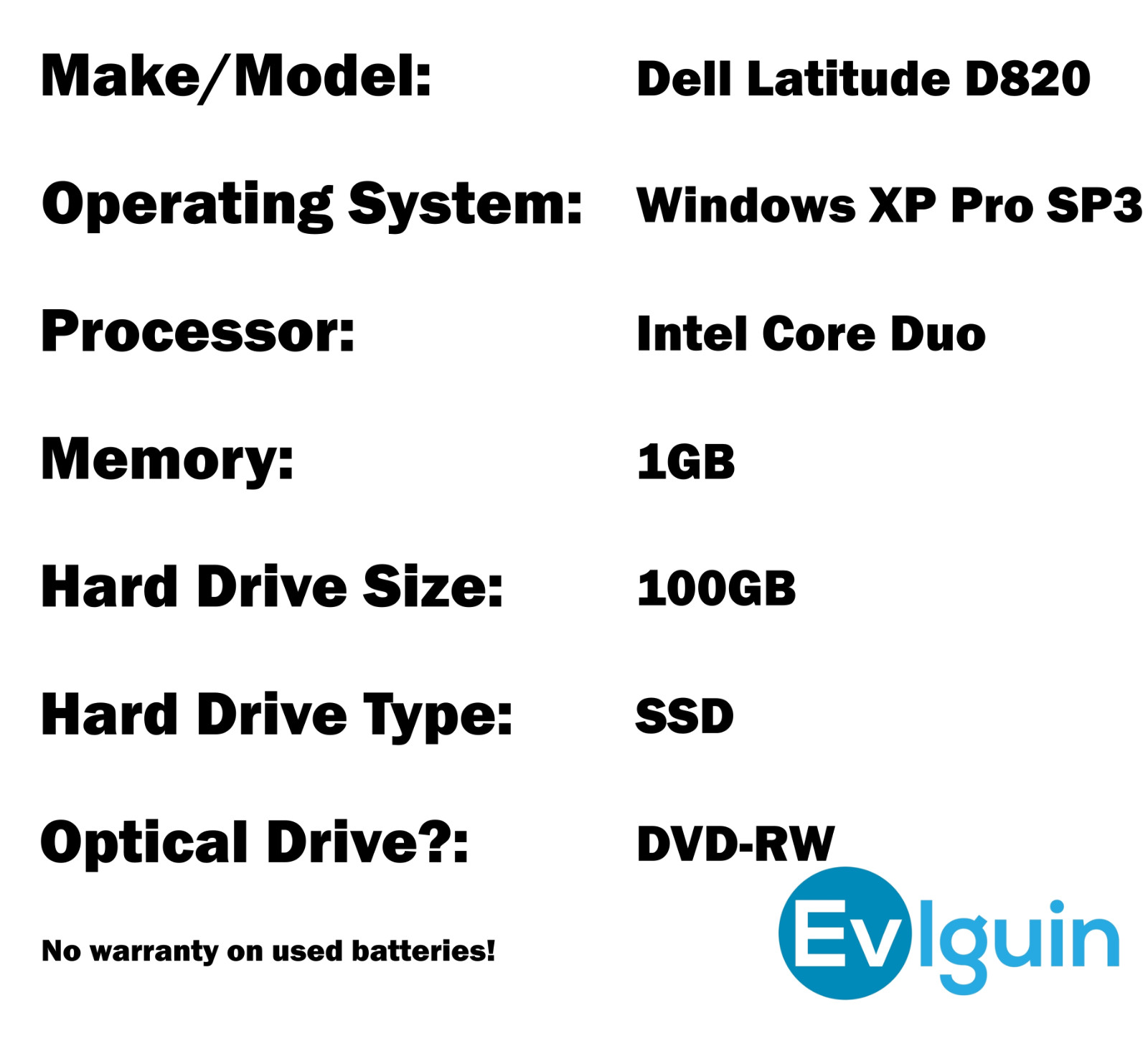 Dell Latitude D830 C2D 1.66GHz 1GB 100GB SSD DVD-RW Windows XP Serial Port
