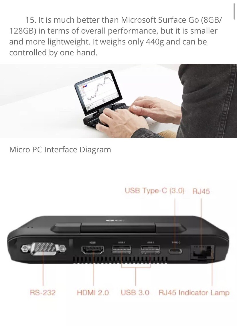 GPD Micro PC 256GB Windows 10 Portable 8GB RAM 256GB SSD Pocket Laptop Computer